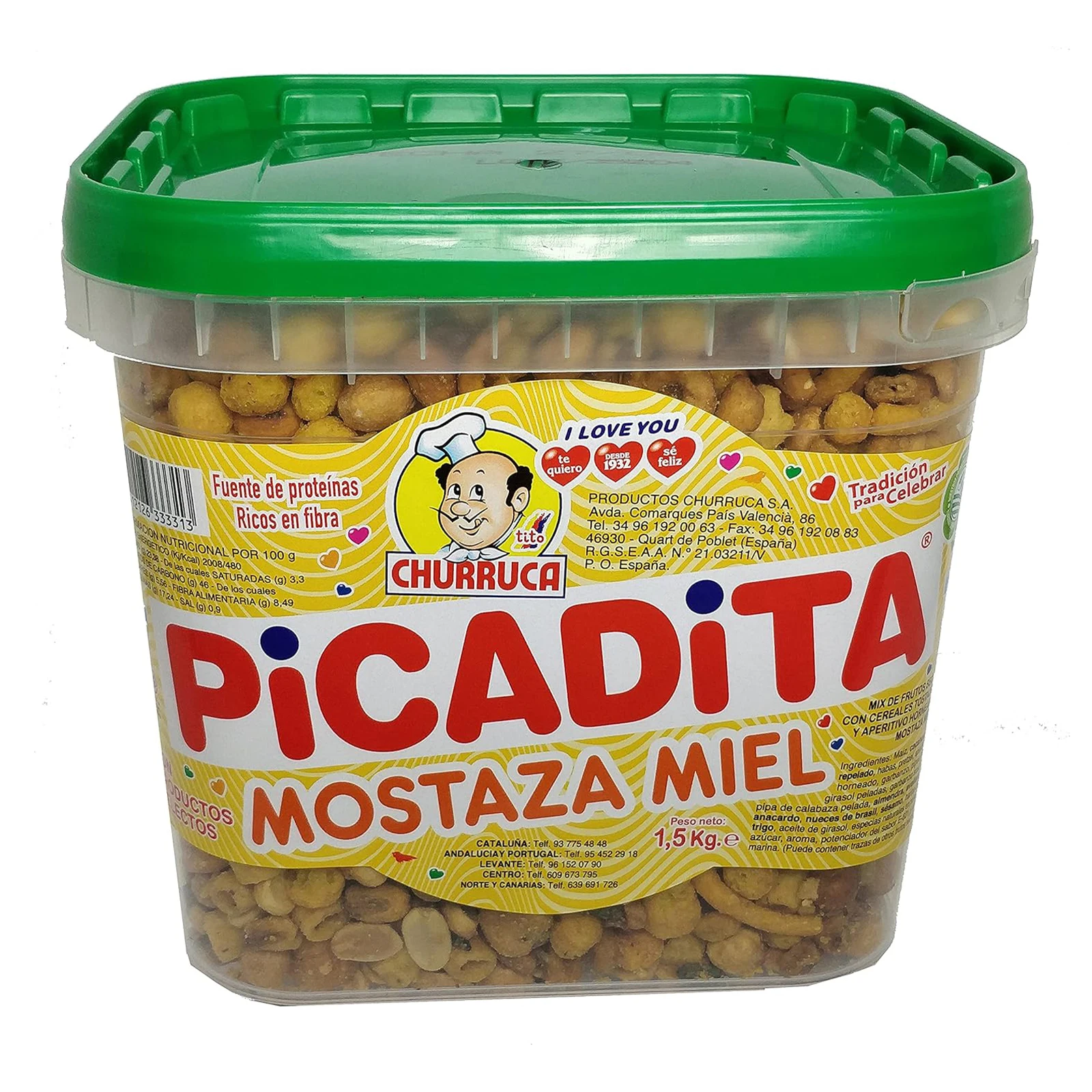 Picadita mostaza miel bote 1,5 kg Aperitivos de frutos secos