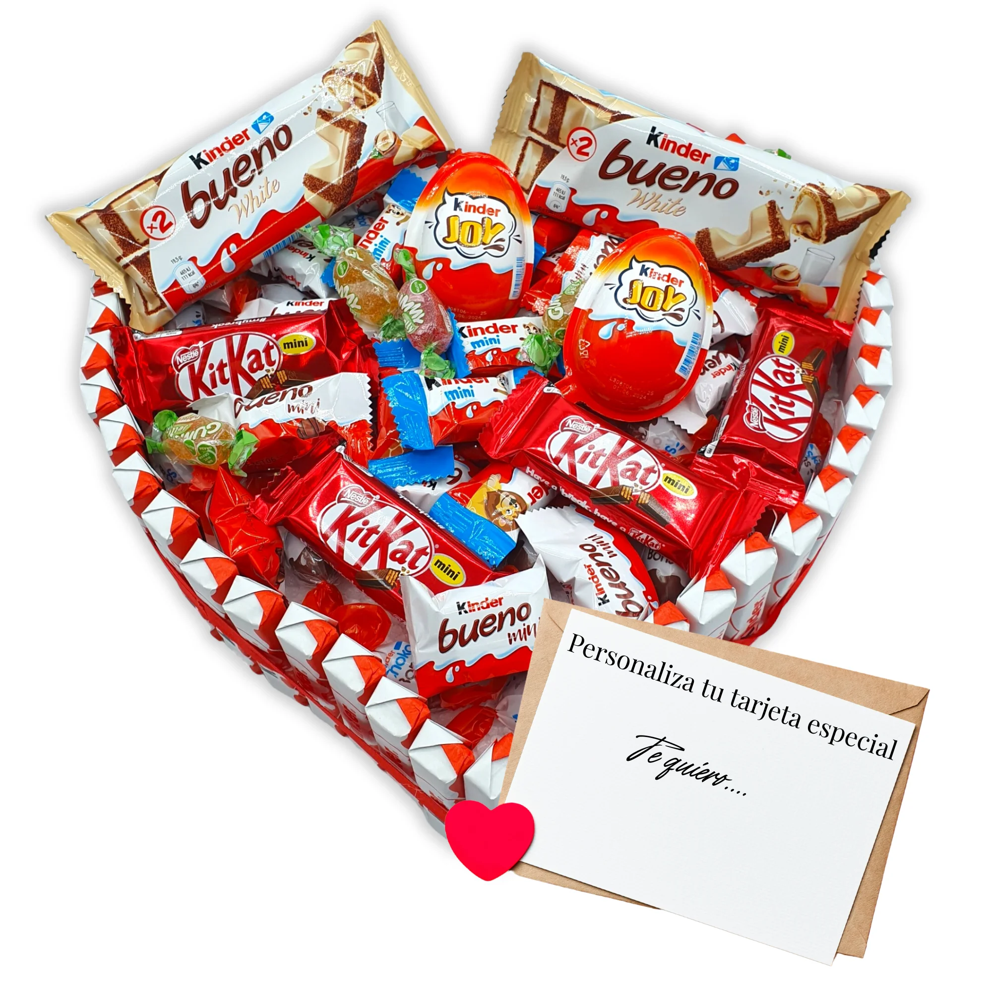 Corazon de Chocolate Kinder + 125 Chocolates - Regalo Ideal para San Valentin - Corazon de Chocolate de 30 cms. Kinder Bueno - Kinder Joy - Kit Kat [IAMI]