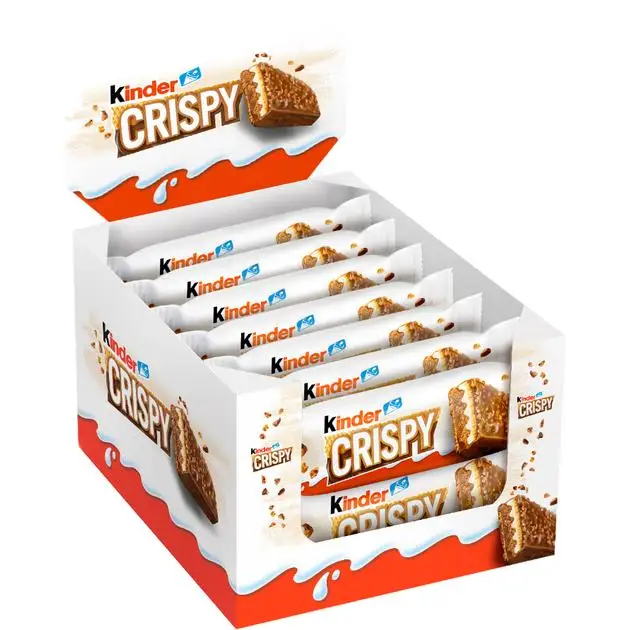 Kinder Crispy - 14 Barritas de Kinder Crispy de 34 gramos - Barquillo Relleno de Crema de leche y Avellanas cubierto de chocolate Kinder