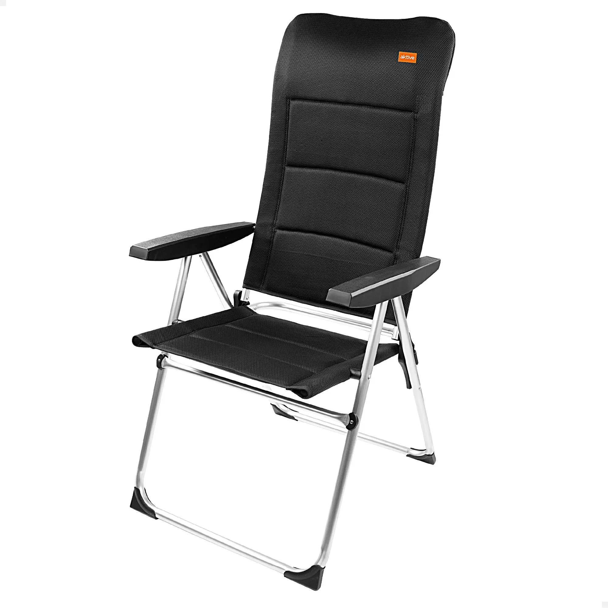 Silla Plegable Premium negra Aktive, para exterior, medidas 49x67x123 cm, de aluminio y poliéster, Peso máx. 110Kg.