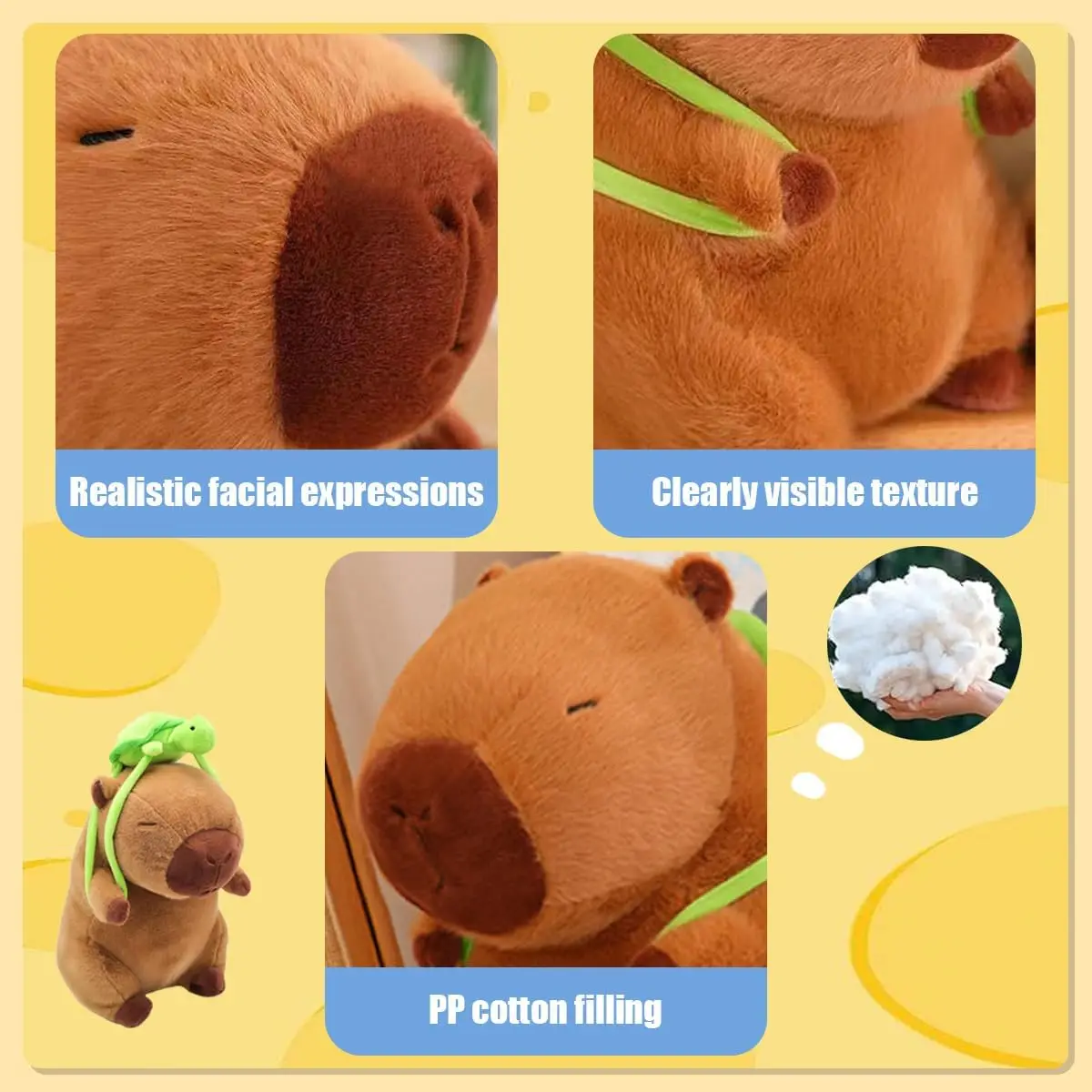 Capybara Plush Toy, 30CM Capybara Plush Toy, Capybara Stuffed Plush Toy, Capybara Animal with Turtle, Brown Plush Soft Toy with Green Details