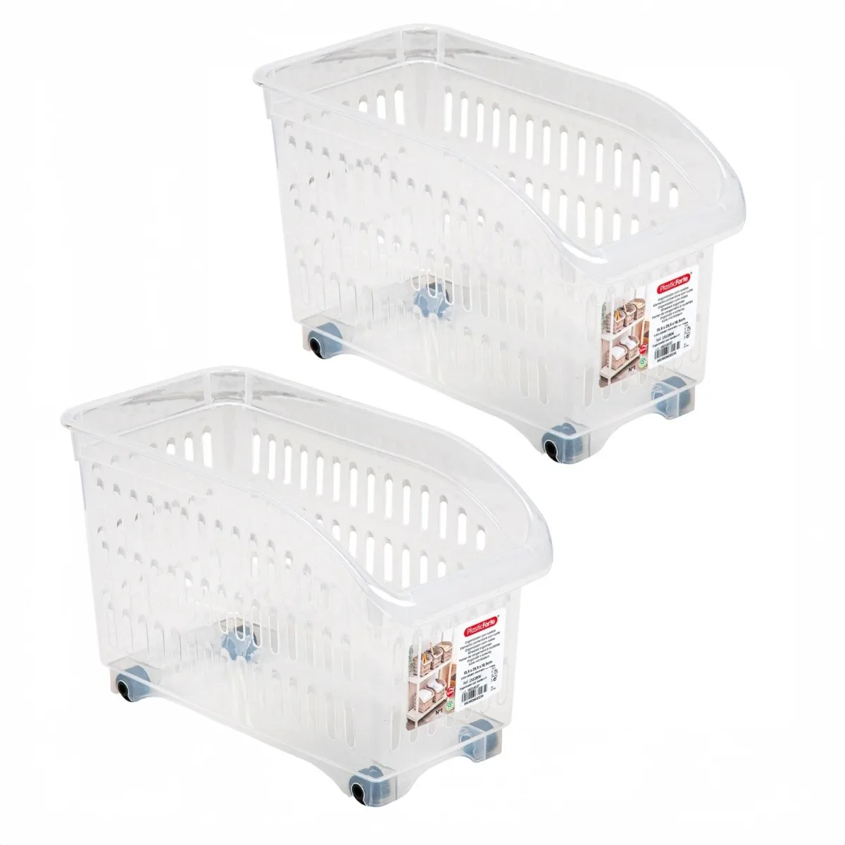 ZYLX SHOPPING – Organizadores Transparentes con Ruedas | Pack 2 Unidades | Cestas de Plástico Multiusos para Hogar y Oficina