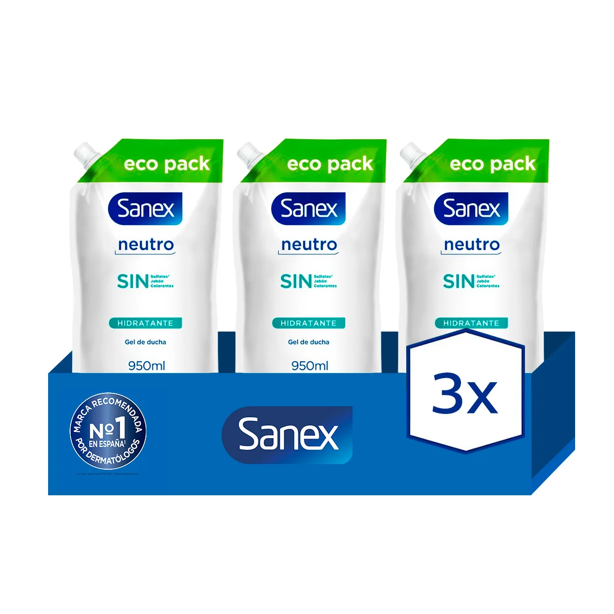 Sanex Neutral Hydrating Shower Gel Replacement 950 ml. Pack 3