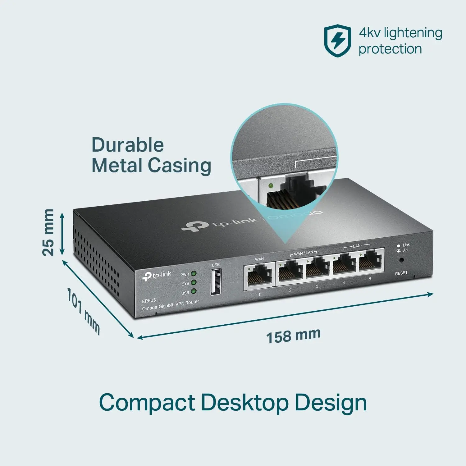 TP-Link TL-R605 Router single band, Multi-WAN, Wired VPN Router, Up to 4 Gigabit WAN Ports, SPI Firewall SMB Router, Omada SDN Integrated, Load Balance, Lightening Protection, Limited Lifetime Protection