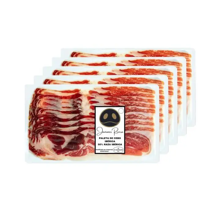 Paleta de cebo ibérica 50% Raza ibérica cortada en 10 sobres de 80 Gramos Rivera Paletilla de jamón