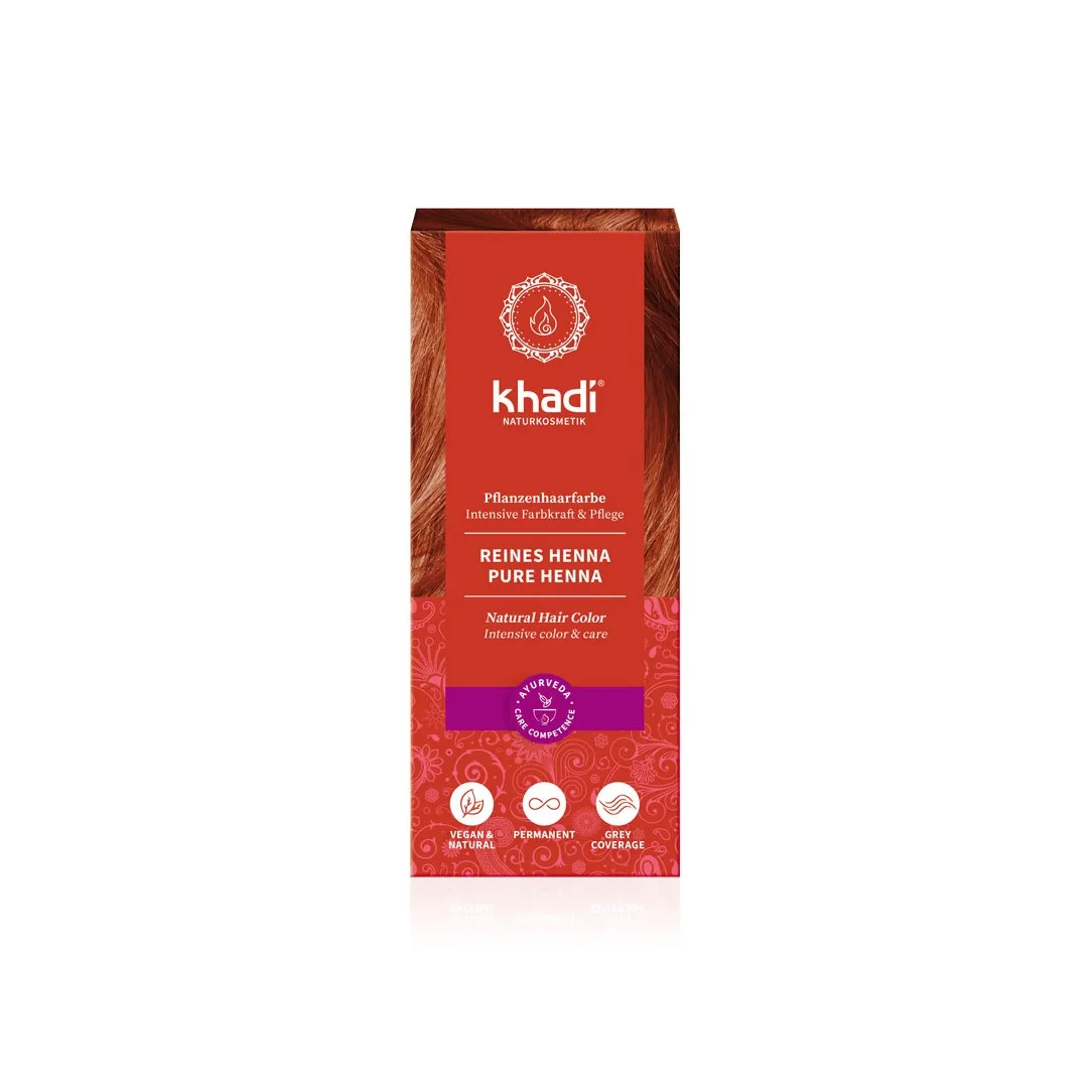 Khadi Henna Pura 100g - Tinte Natural de Henna Rojo Intenso - Cobertura Completa - Vegano