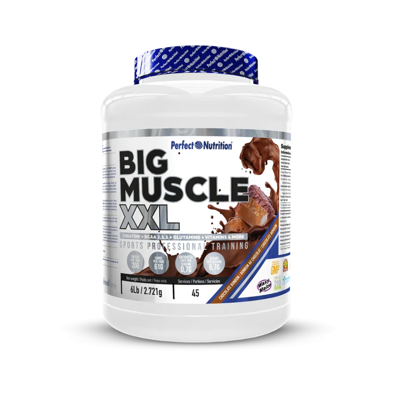 Perfect nutrition - big muscle xxl - various flavors - 2720g - 45 services - shaker gift - you can gain weight in a balanced way with whey and casein proteins, oat carbohydrates, creatine and essential amino acids to gain muscle mass