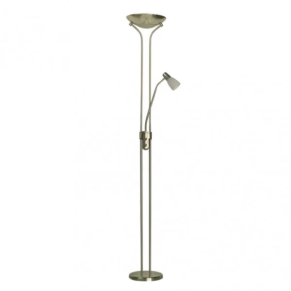 Pie de salón ross 2xe27+1xe14 c/lector cuero 180x28x28 cm