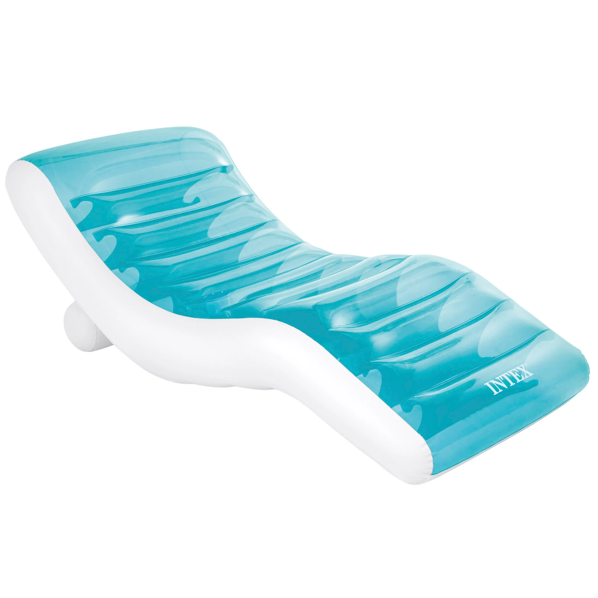 Colchoneta hinchable INTEX Splash Lounge azul y blanco, flotador para piscina, Capacidad 1 persona, peso máx. 100kg, Medidas 99x191cm, incluye porta bebidas y parche de reparación