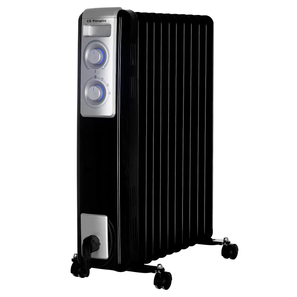 Radiador de aceite Orbegozo RN 2500, 11 elementos, termostato regulable, 3 potencias de calor, ruedas pivotantes multidireccionales, 2500 W