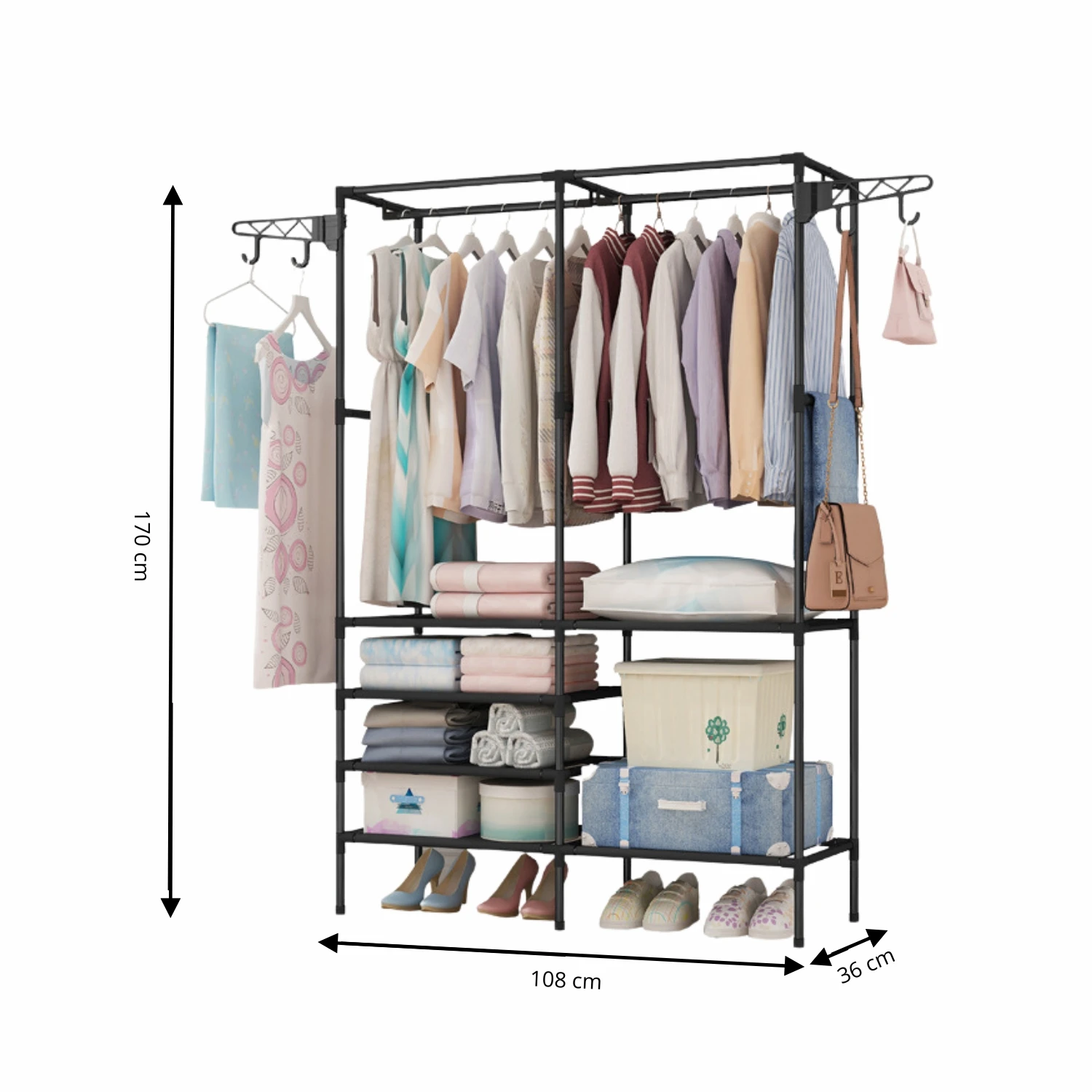 LUTODY - Standing coat rack, shoe rack, garment organizer clothes coat t-shirt jacket, save clothesline space
