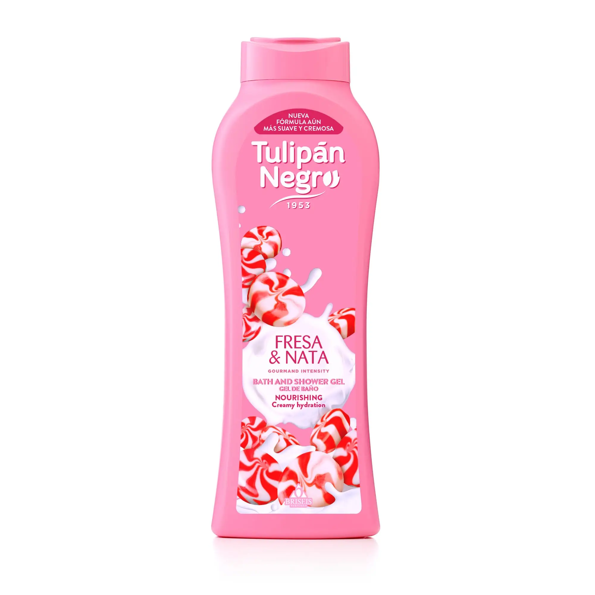 Gel de Baño Tulipán Negro Fresa y Nata - 650 ml, Fragancia Dulce y Cremosa para Todo Tipo de Pieles, Ideal para Uso Diario