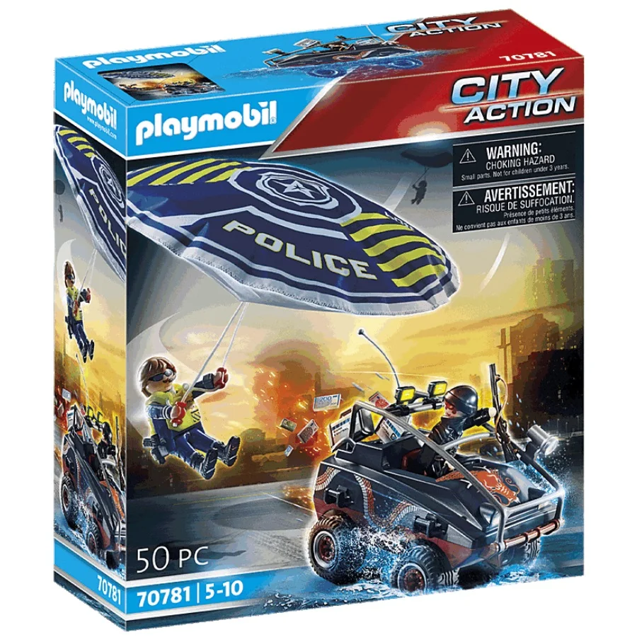 PLAYMOBIL POLICÍA PARACAÍDAS: PERSECUCIÓN DEL VEHÍCULO ANFIBIO, 70781, TIENDA CON LICENCIA OFICIAL