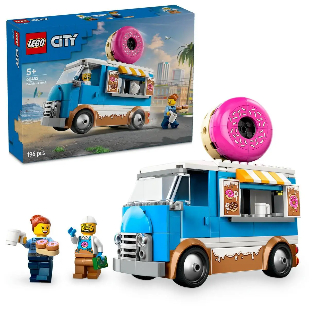 LEGO® City Donut Truck 60452 Toy Vehicle, 196 pieces food truck set with minifigures for imaginative play, suitable for kids aged 5 and up, includes a removable donut kiosk and accessories. #1