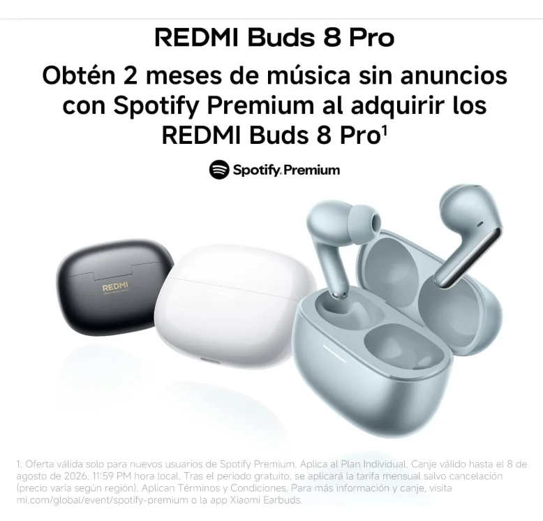 Audífonos Xiaomi Redmi Buds 8 Pro TWS, 3 Micrófonos, Cancelación Activa de Ruido AI de 55 dB, Bluetooth 5.4, 35 Horas de Batería, Audífonos Intrauditivos Mi 5