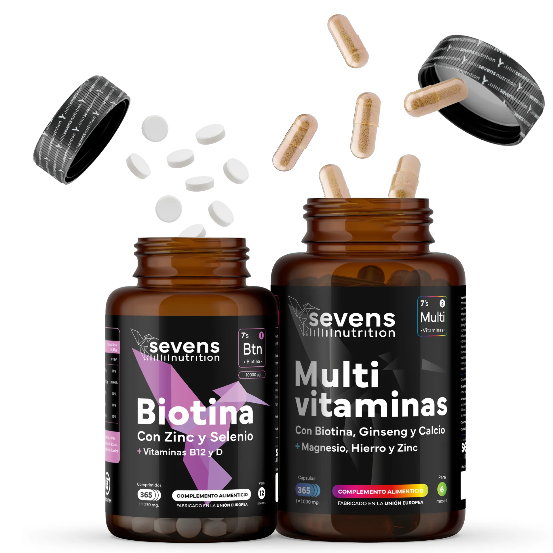 Pack Biotina 10.000 mcg 365 Comprimidos + Multivitaminas 365 Cápsulas – Sevens Nutrition