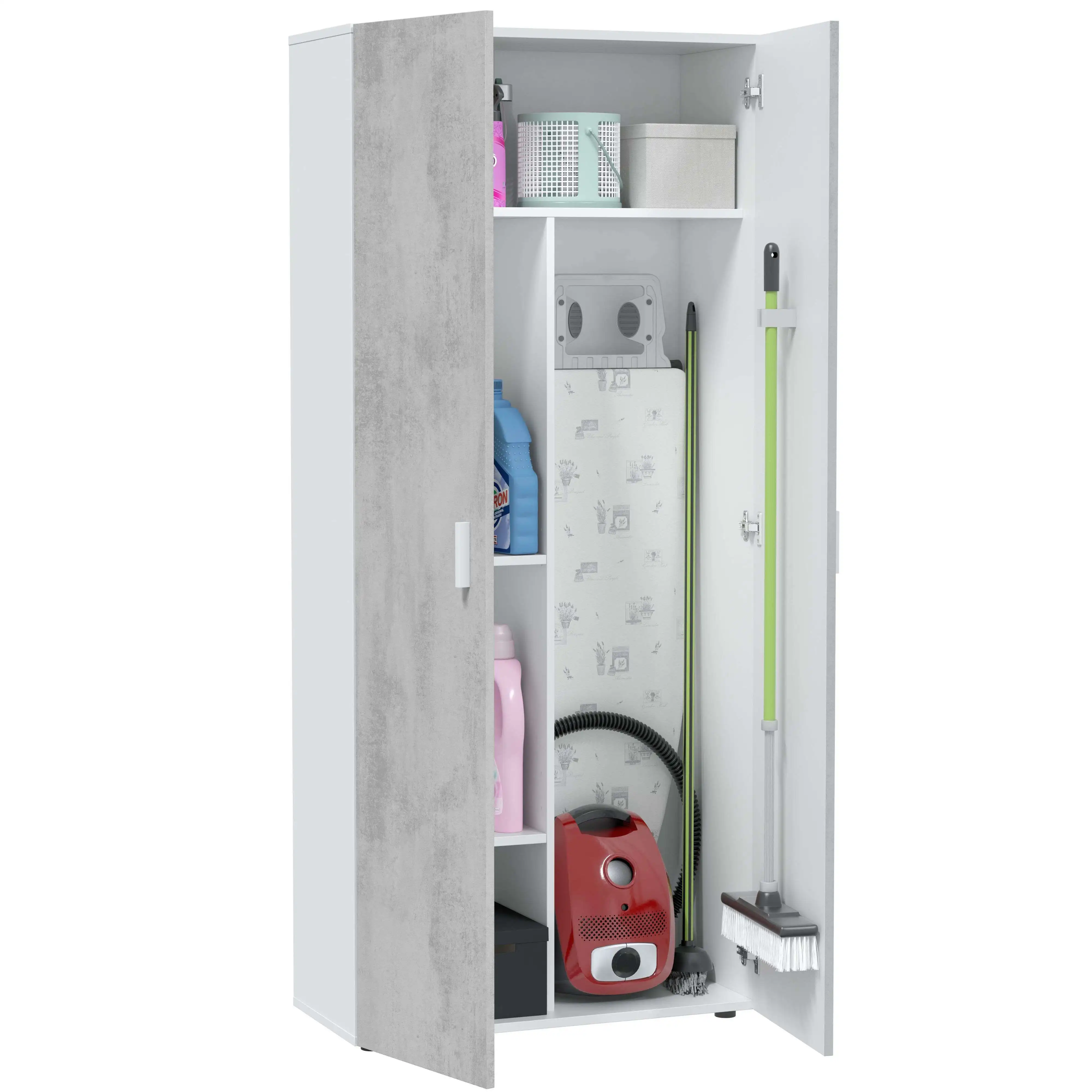 Miroytengo Armario multiusos alto 2 puertas mueble auxiliar color blanco Artik y gris cemento almacenaje 182x80x37 cm