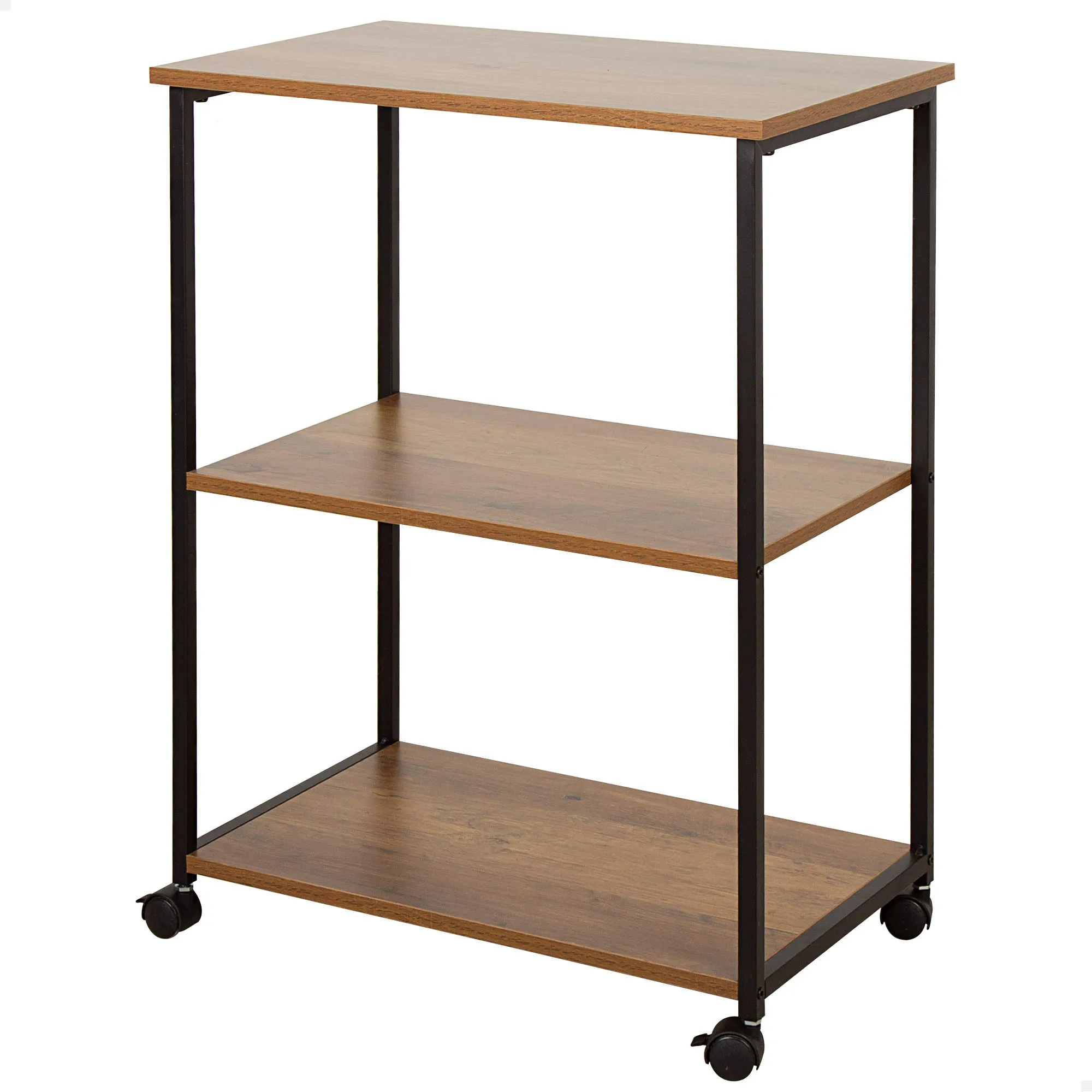 Max Home - Estantería madera con ruedas, almacenaje inteligente, 3 estantes, 48x30x62 cm, acero y MDF resistentes, muebles de salón, estanterías decorativas, decoración hogar, montaje sencillo