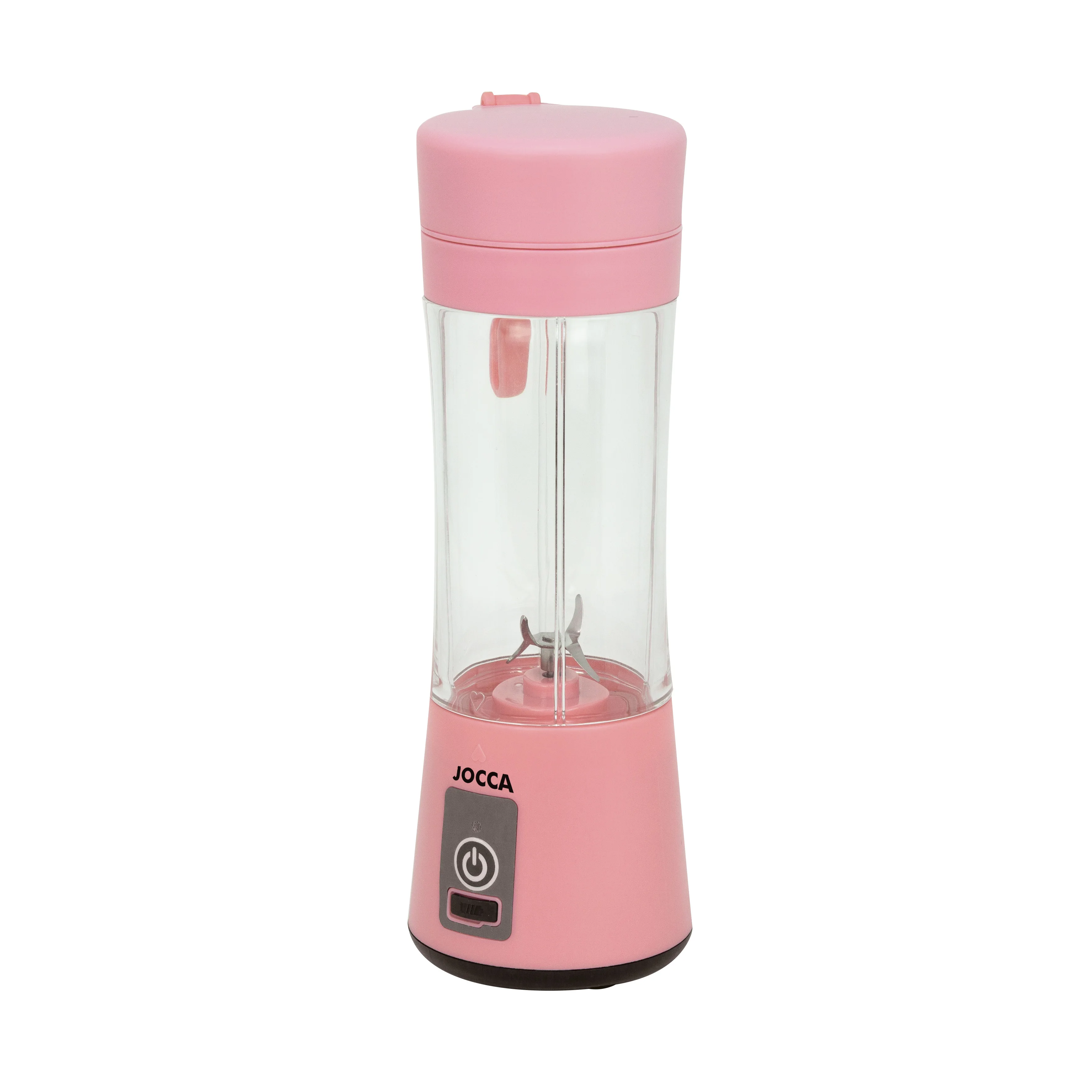 USB rechargeable Jocca portable mixer, with 380ml capacity, 4 stainless steel blades and 40W power. Original, small. Light, multi-purpose and easy to carry. Available in turquoise, pink and blue