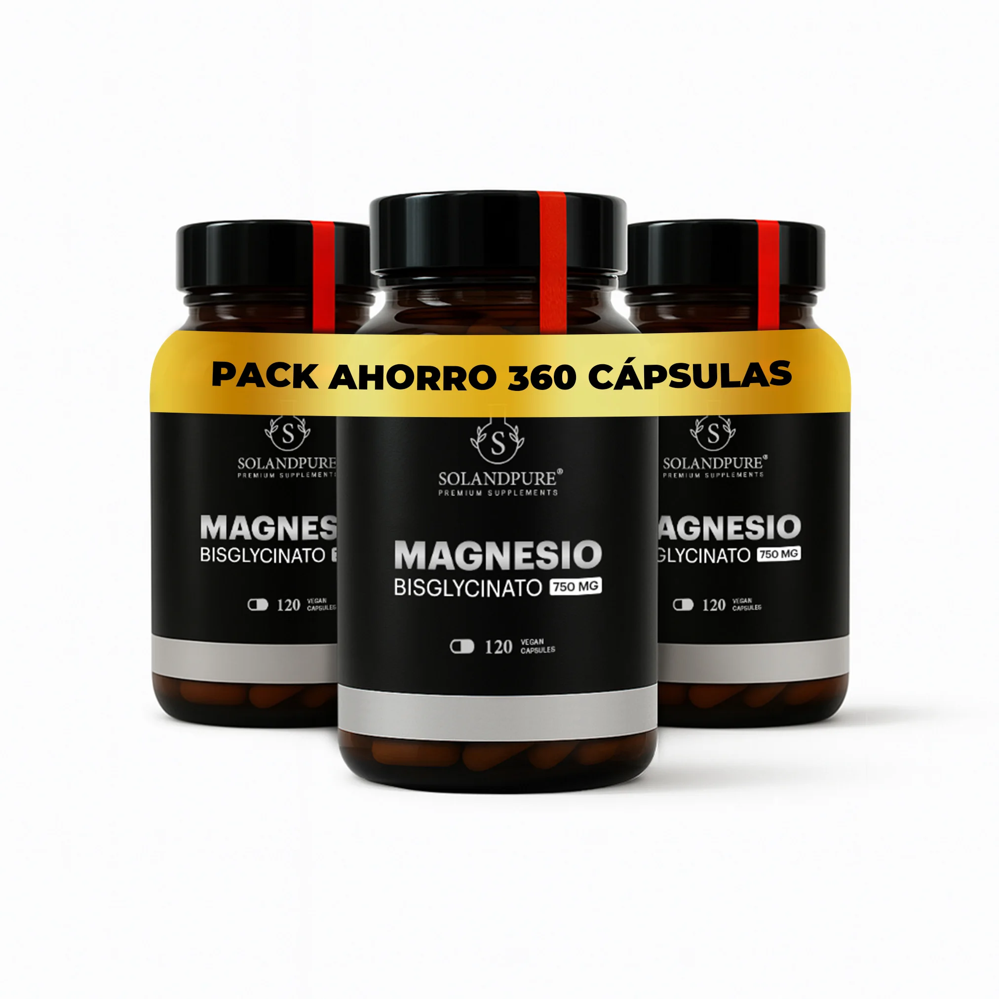 Magnesio Bisglicinato 750mg - 360 Cápsulas Vegetales Pack Ahorro Alta Absorción - Antiestrés y Relajación Muscular - Calidad Premium Solandpure®