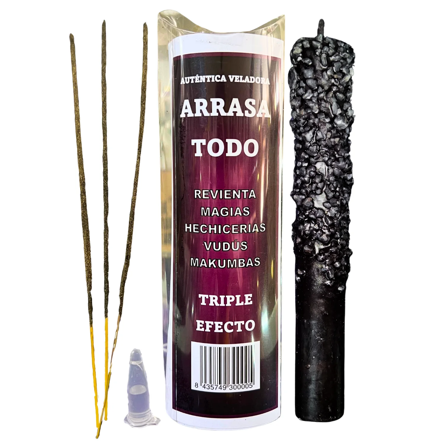 THE BUBBLE SHOP-candle sweeps everything to burst black magic, spells, voodoo or Ritual Macombs with Triple effect, large black candle with coarse salt, incense Rod and anointing oil.