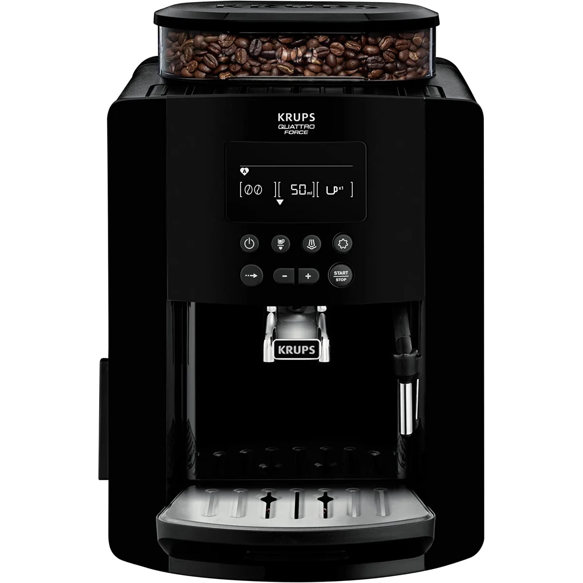 Cafetera superautomática Krups Arabica EA8170 Máquina de café express, diseño compacto, molinillo, 15 bares, pantalla LCD, espresso