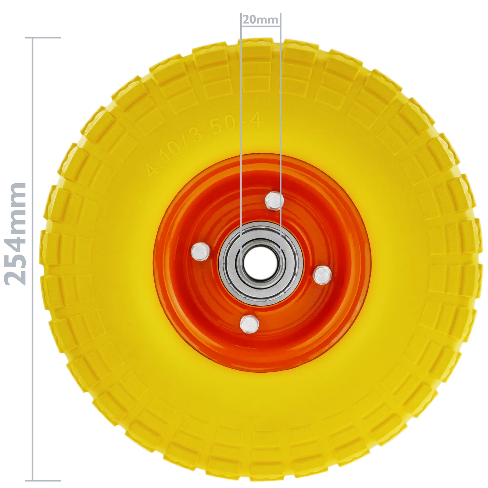 Solid wheelbarrow wheel anti-puncture yellow 120 Kg 10x3.5 254x89mm for trolleys and transport platforms-prigematik