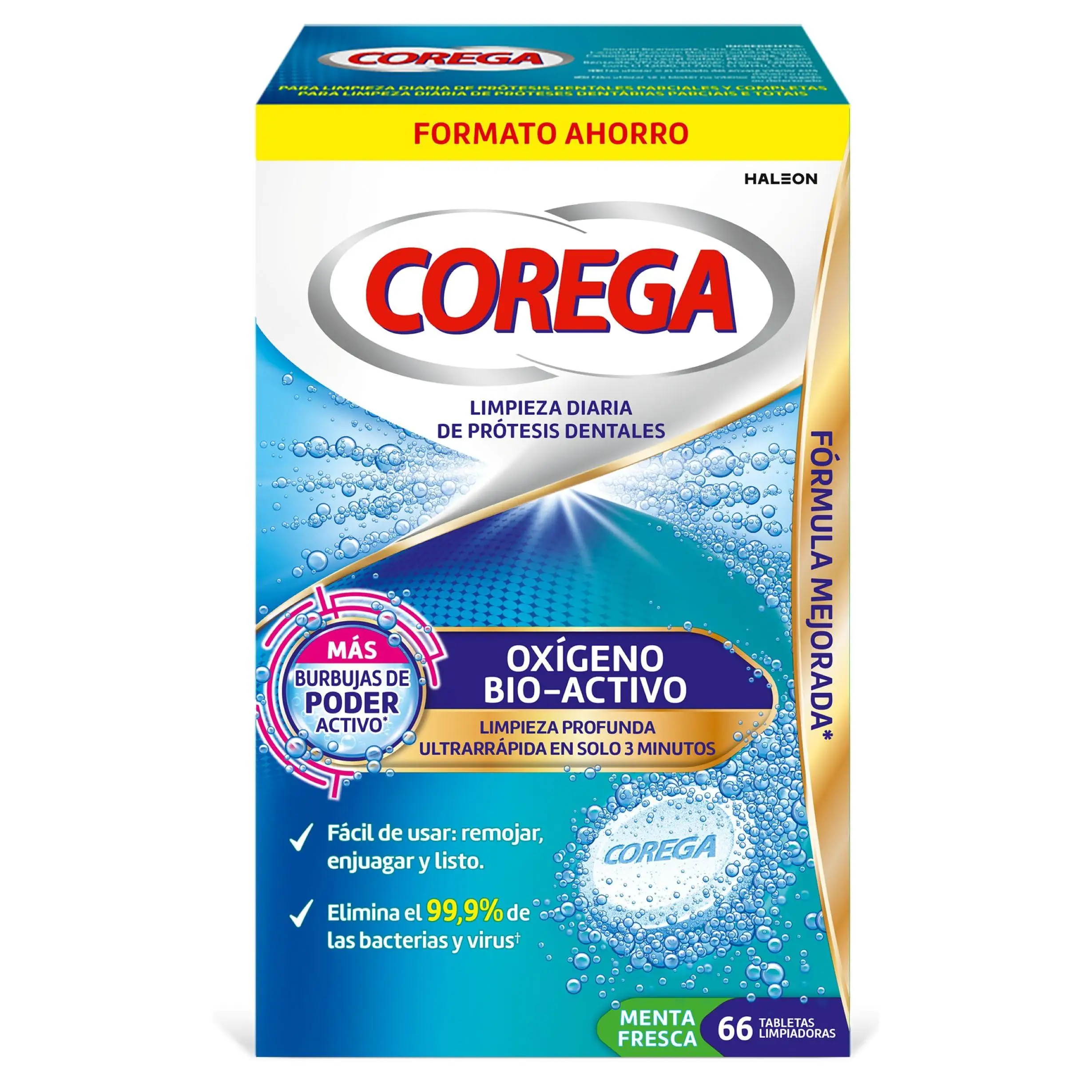 Corega Tabletas Limpieza Diaria Prótesis Dentales, Férulas y Aparatos Ortodoncia 66 Uds