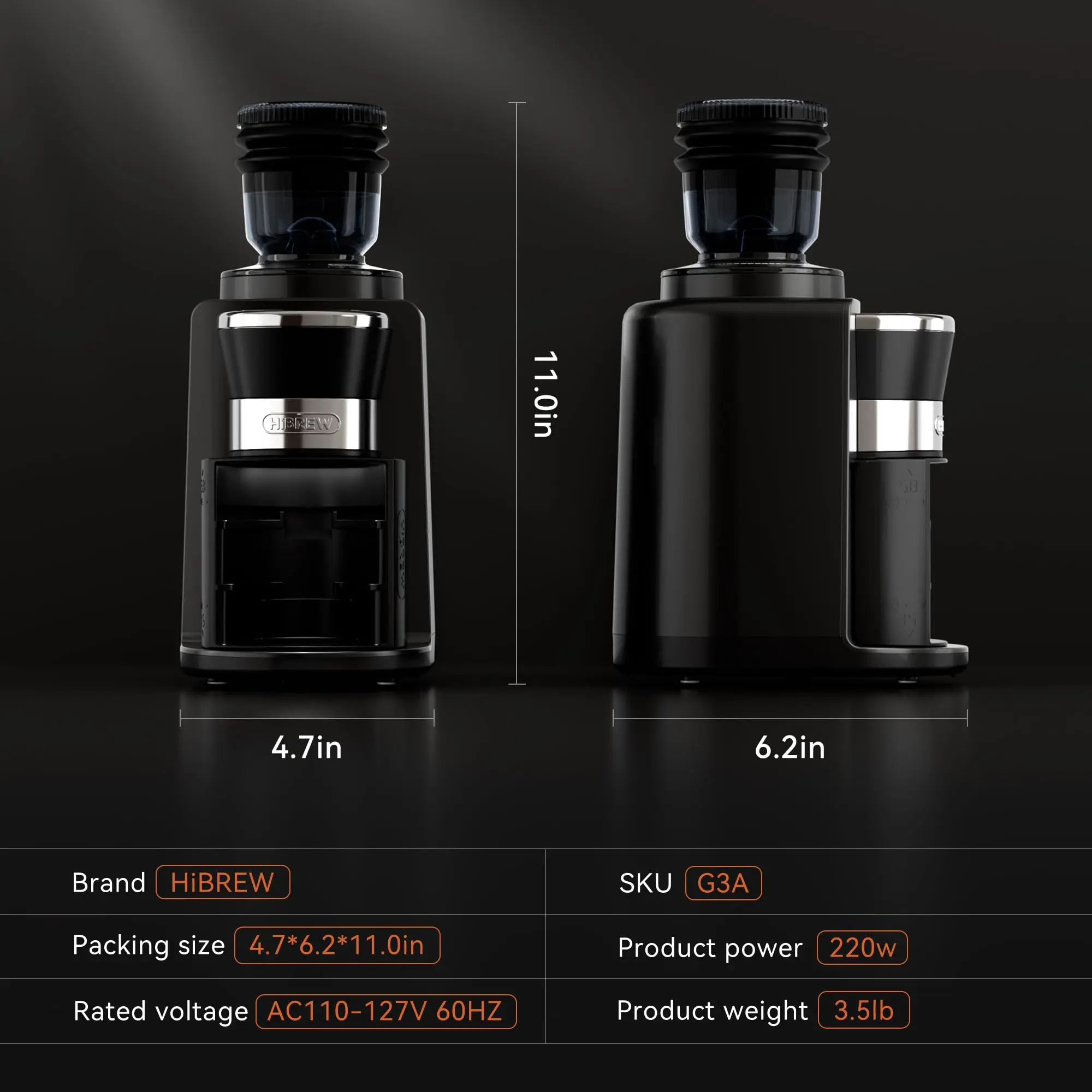 HiBrew G3A Coffee Grinder, 51 58 mm Filter Holder, 31 Precision Adjustment Levels, Electric Coffee Grinder for Turkish Coffee Makers/espresso/moka/Drip/French Press