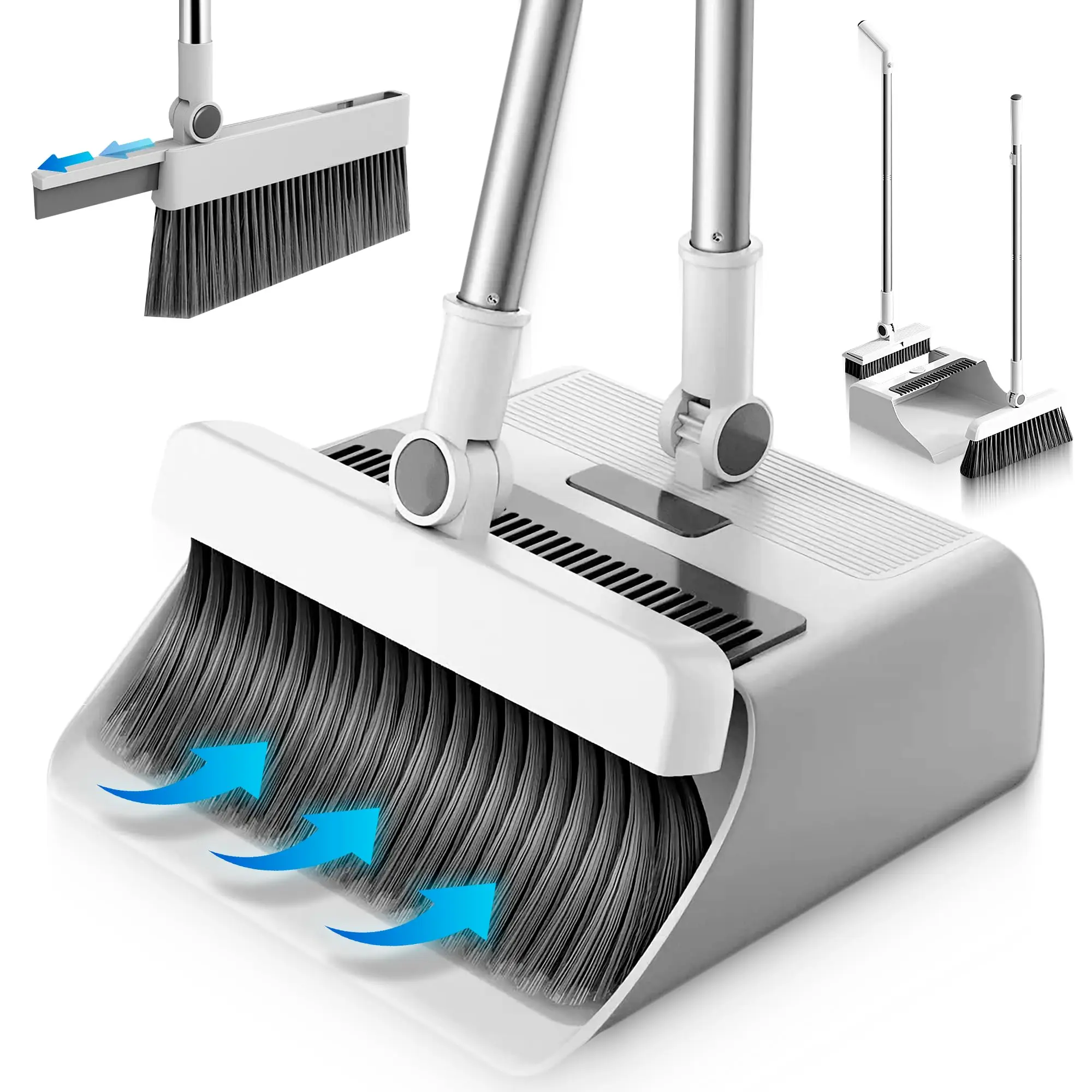 RELAXTY Escoba Recogedor Plegable 3 en 1 con Cepillo Extraíble y Limpiacristales Oculto