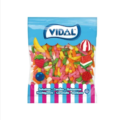 VIDAL Mini Dedos bolsa 1 Kg  sabor a Fresa Chuchería en forma de dedos en tamaño mini con un dulce sabor a fresa y una textura blandita y brillante sin gluten  sin grasa sabor original Vidal