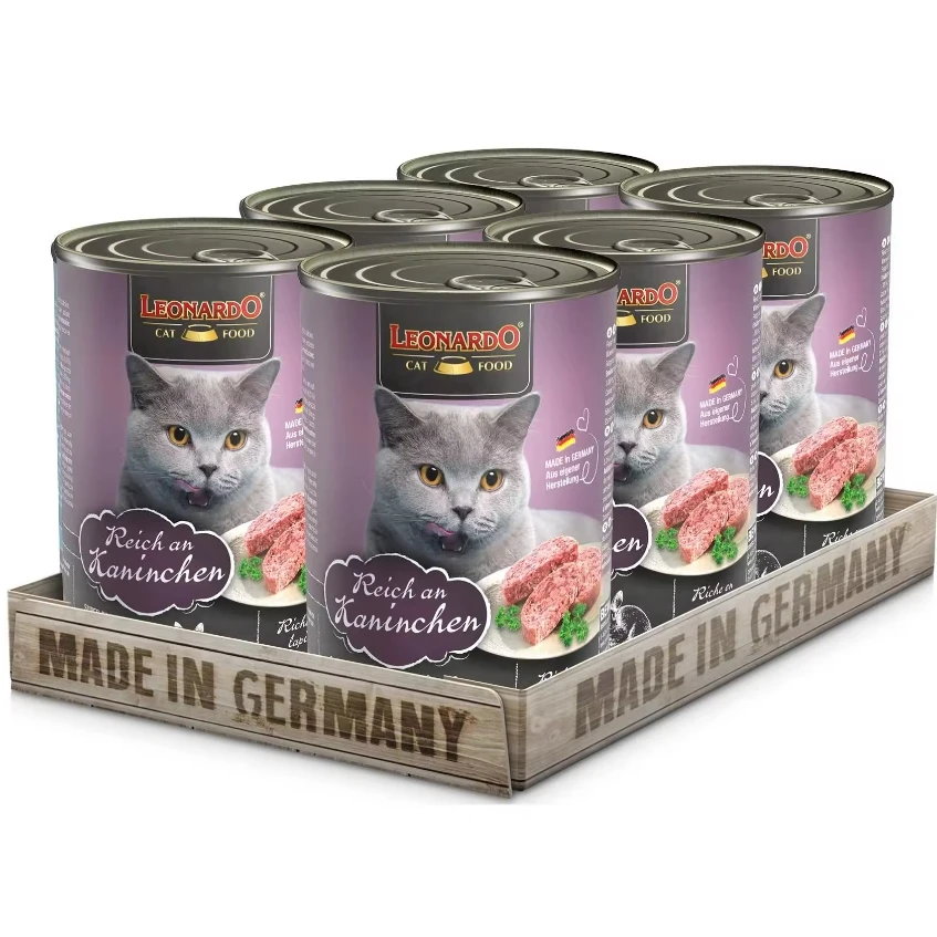 Pack 6X400 Gr - Leonardo Rico En Conejo Comida Humeda En Lata Para Gatos Adultos