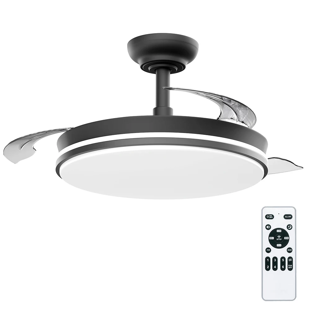 Ventilador de Techo OStarkDom con Luz LED Retráctil 106cm, 3 Aspas, Potencia Total 72W, Sin APP, con Mando a Distancia, Temporizador, 6 Velocidades, 3 Temperaturas de Luz, Función Verano-Invierno,