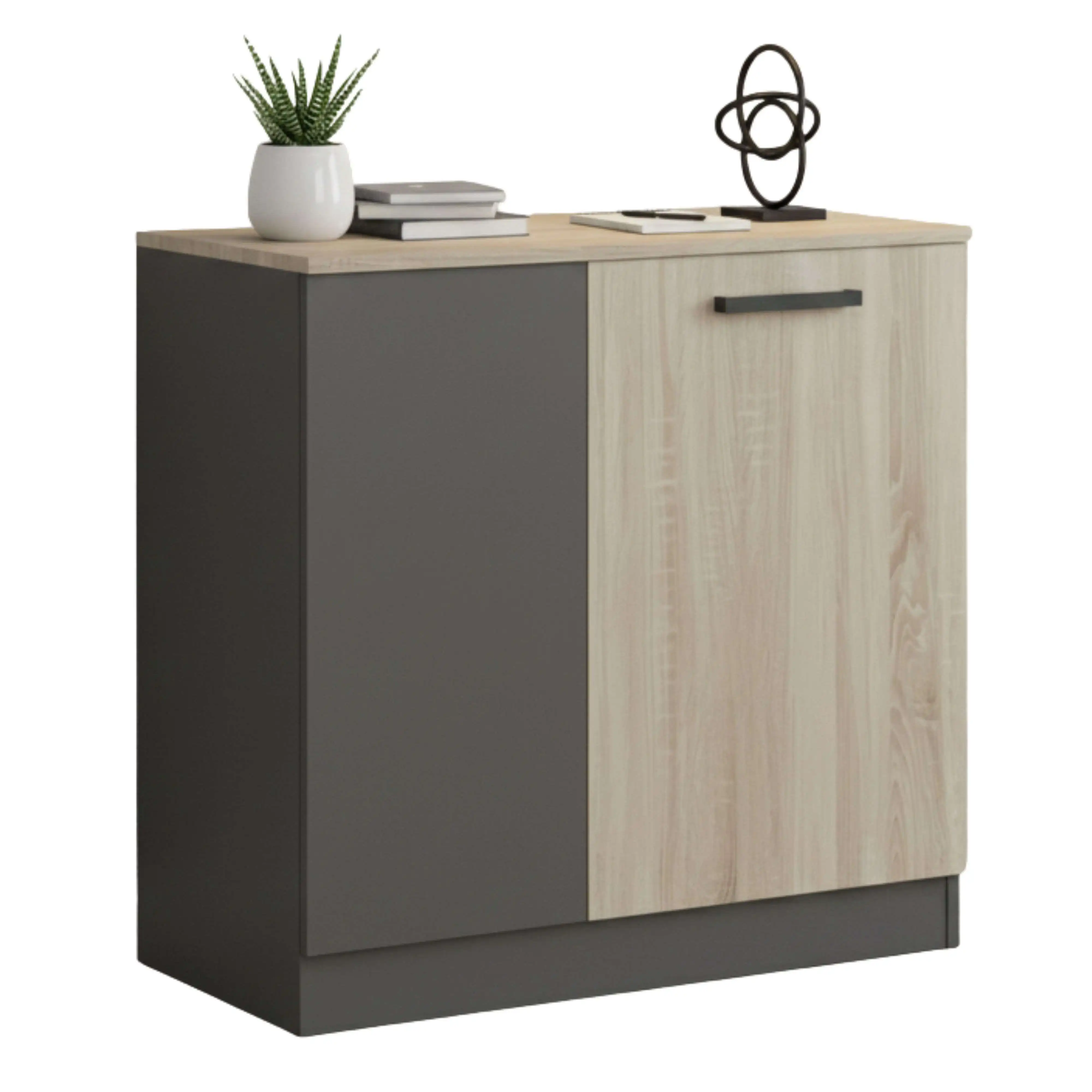 Miroytengo Armario de Oficina Bajo, Armario 2 Puertas, Armario Multifuncional Oficina Nibis Roble Sonoma y Gris Antracita 80x78x40 cm