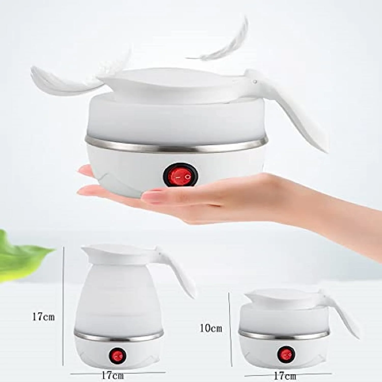 600 ml Silicone Foldable Electric Kettle with Stainless Steel Bottom Mini Portable Camping Travel Holiday Kettle