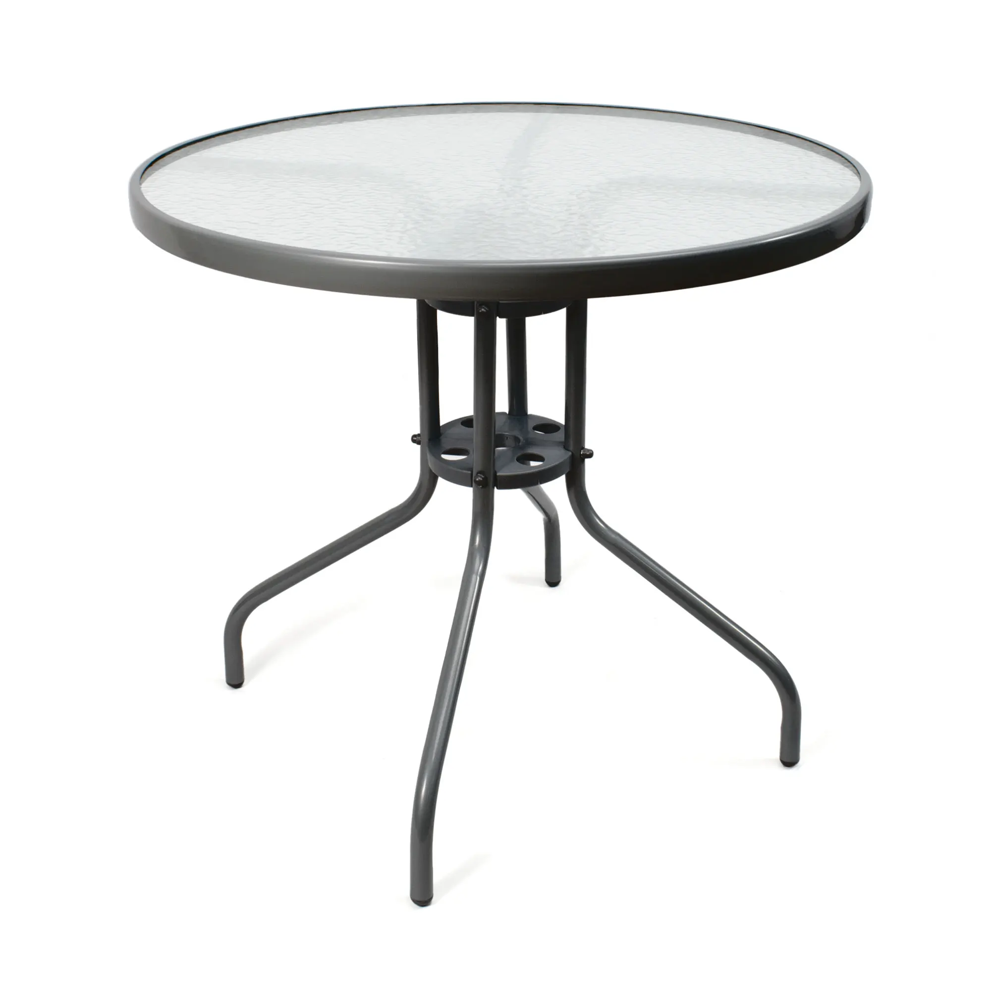 The Secret Home - Mesa Redonda de Metal con Base de Cristal Texturizado - 70cm x Ø80cm - 3 Colores