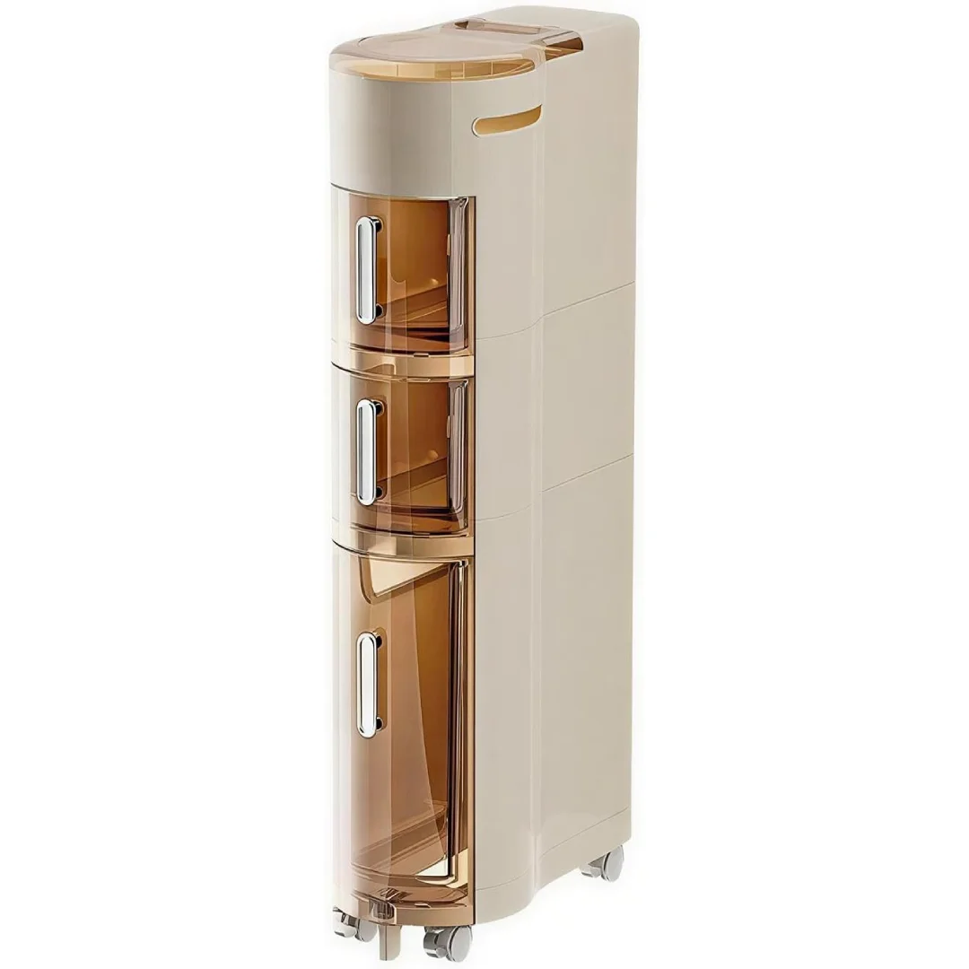 Mueble de Baño Estrechode 4 Capas, Armario de Baño, Armario de Almacenamiento de Pie, Mueble Auxiliar Baño con Ruedas, Carrito Estrecho con Ruedas, Ahorra Espacio,para Baño, Sala de Estar, Comedor,