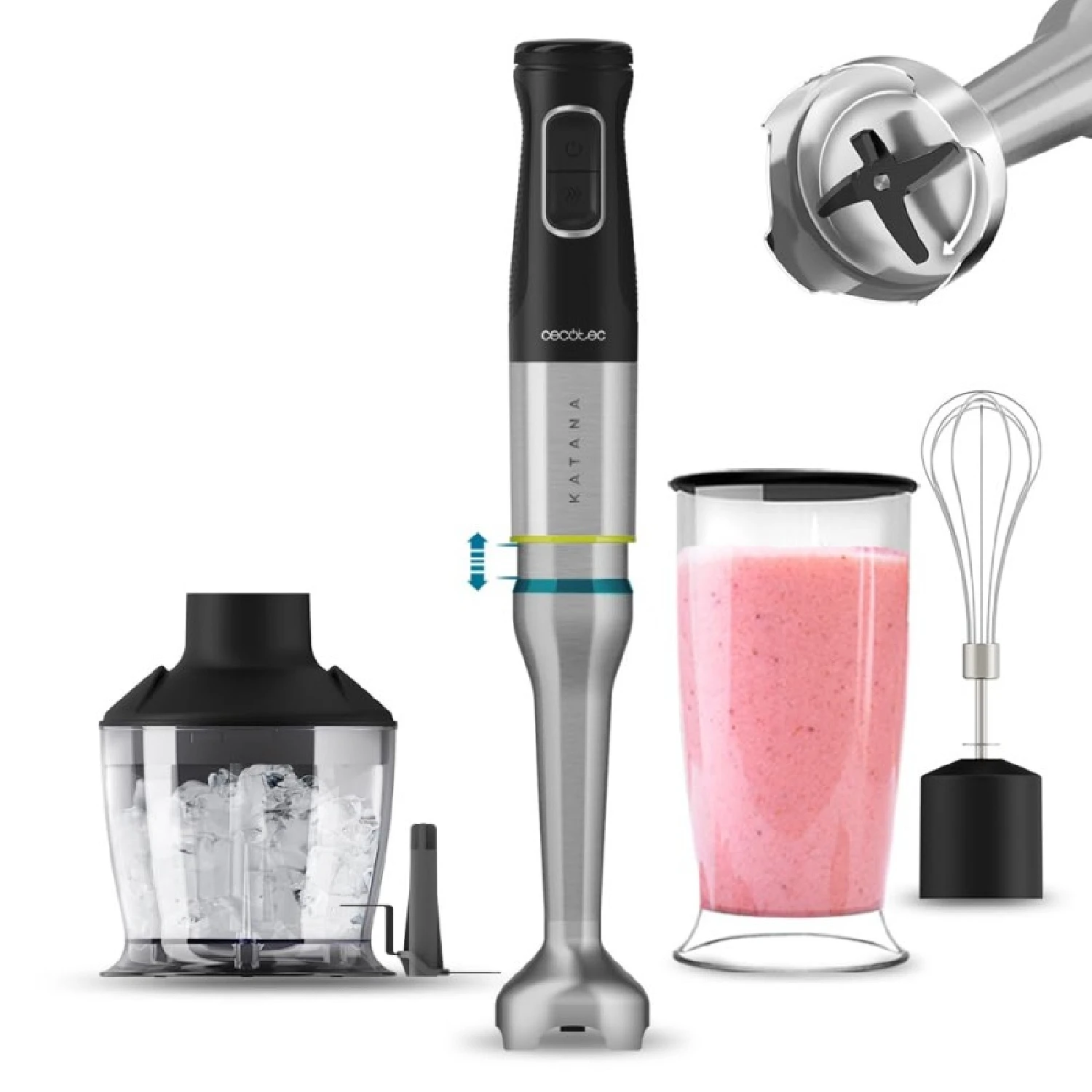 cecotec batidora de mano katana 15 chop b 1500 w 21 velocidades y turbo 4 hojas con titanio negro campana antisalpicaduras