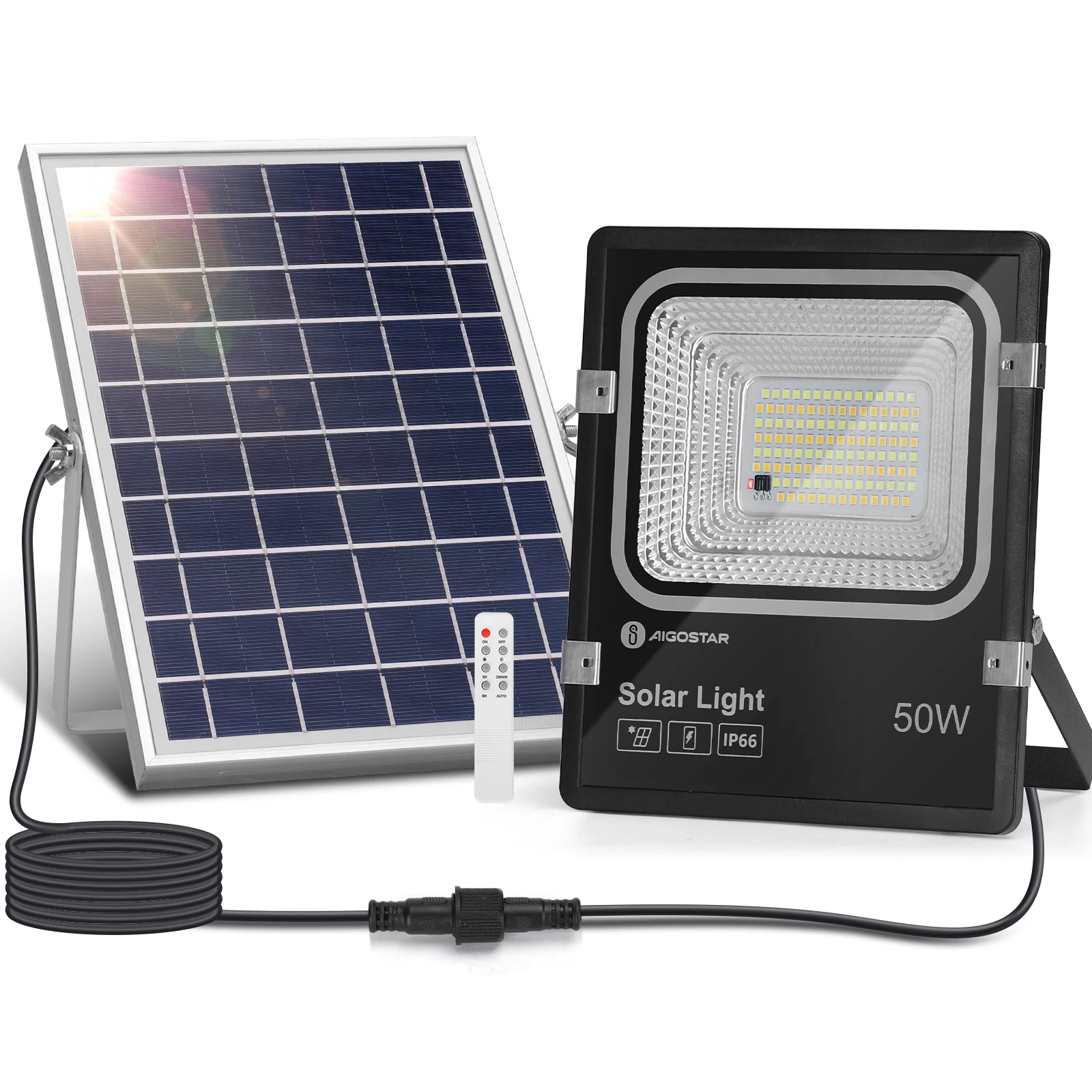 Aigostar Foco Solar Aigostar Exterior con Mando a Distancia 50W Regulable 3000/4000/6500K