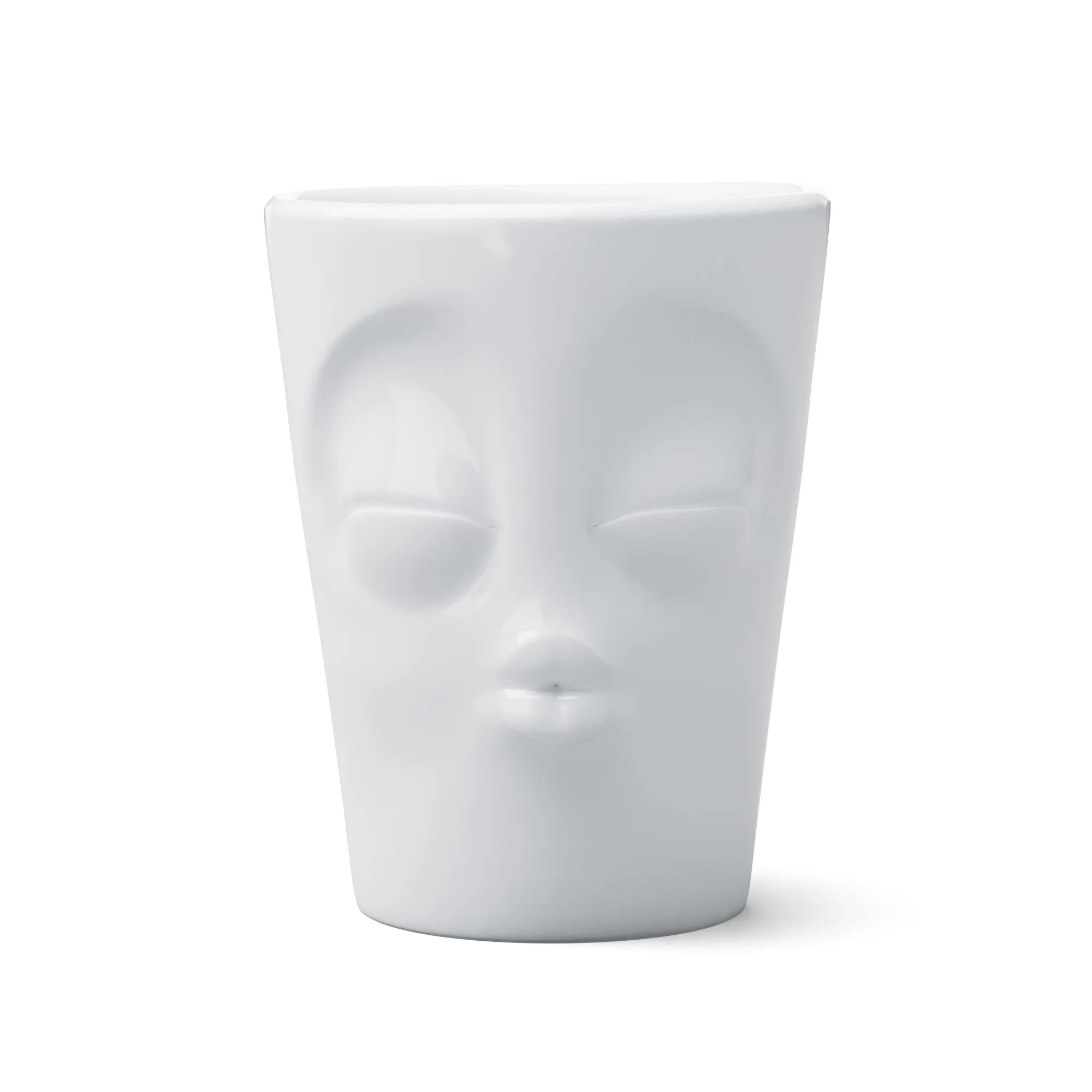 Taza de Cerámica Blanca tipo Mug con Asa y Cara Besando en relieve, fabricada 100% en Alemania