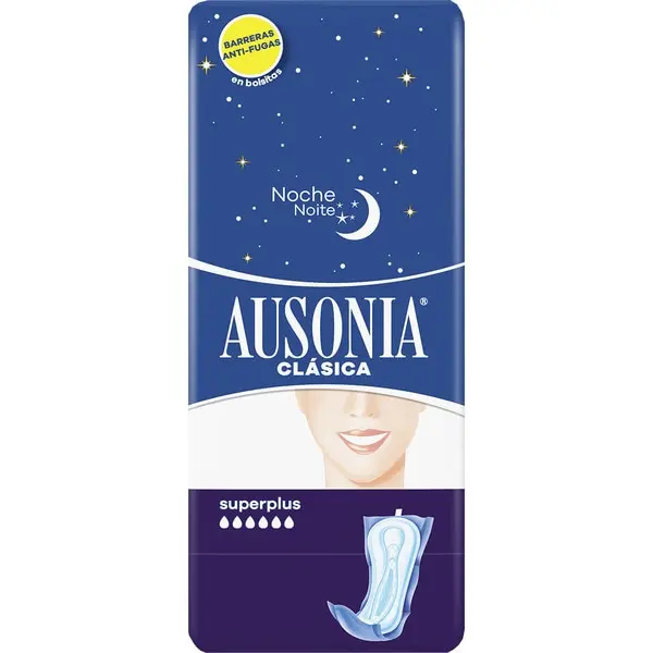 PACK de 8 - Compresa Ausonia Clásica Noche Super Plus 8 x 10 unidades