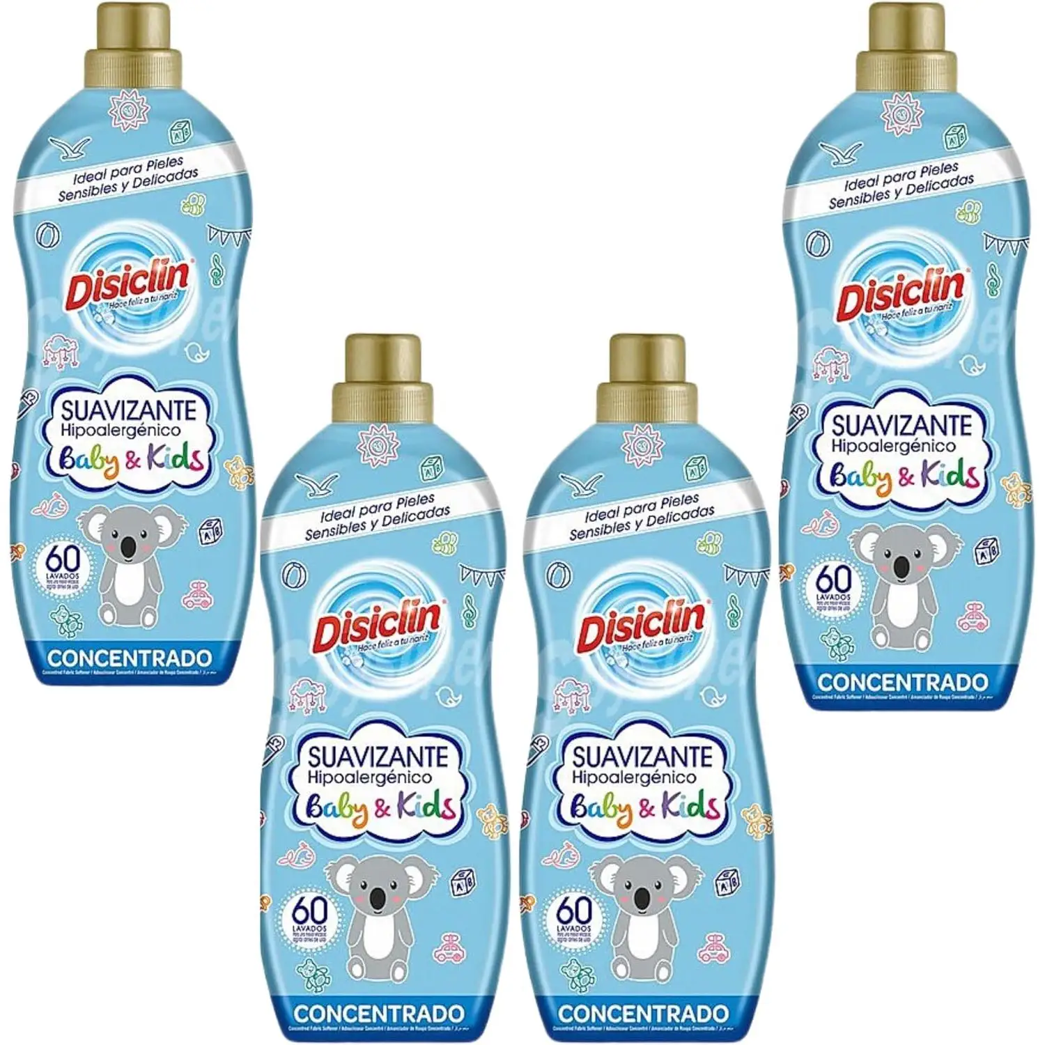PACK 4 Suavizantes Disiclin Baby & Kids Hipoalergénico - 60 Lavados - Cuida la ropa de tus pequeños con suavidad y seguridad