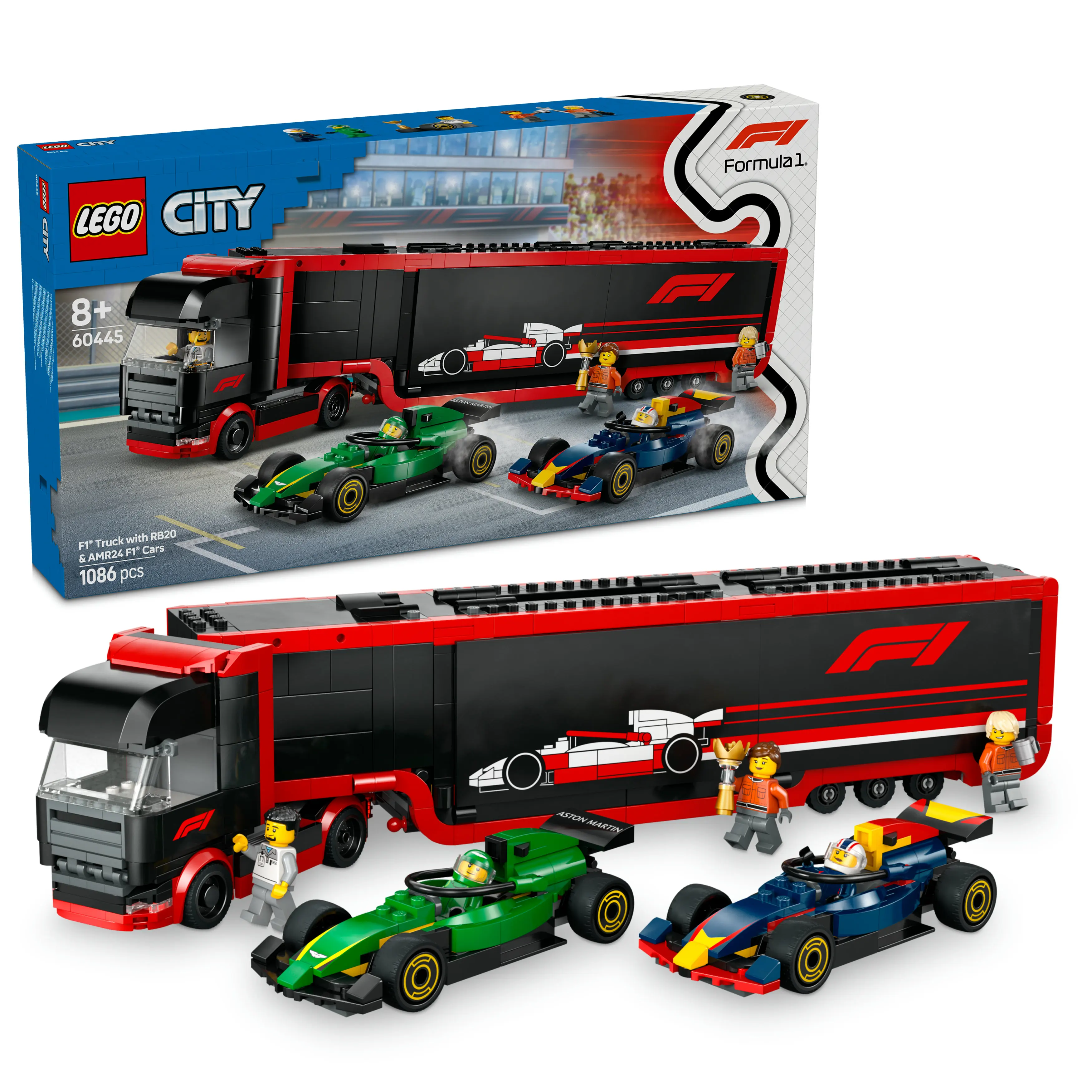 LEGO 60445 City: Camión de F1 con Coches RB20 y AMR24, Jugue