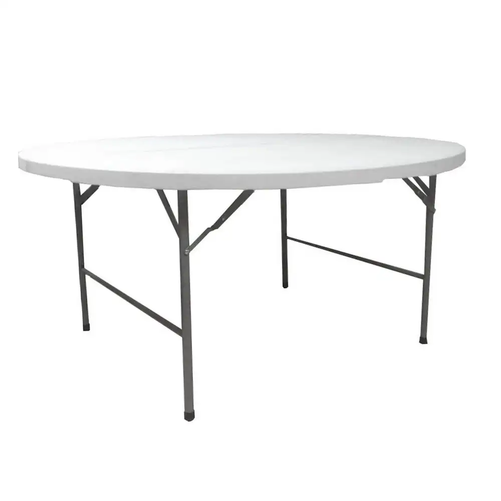 Mesa de camping redonda catering plegable doble de plástico HDPE blanco de Ø 122x74 cm