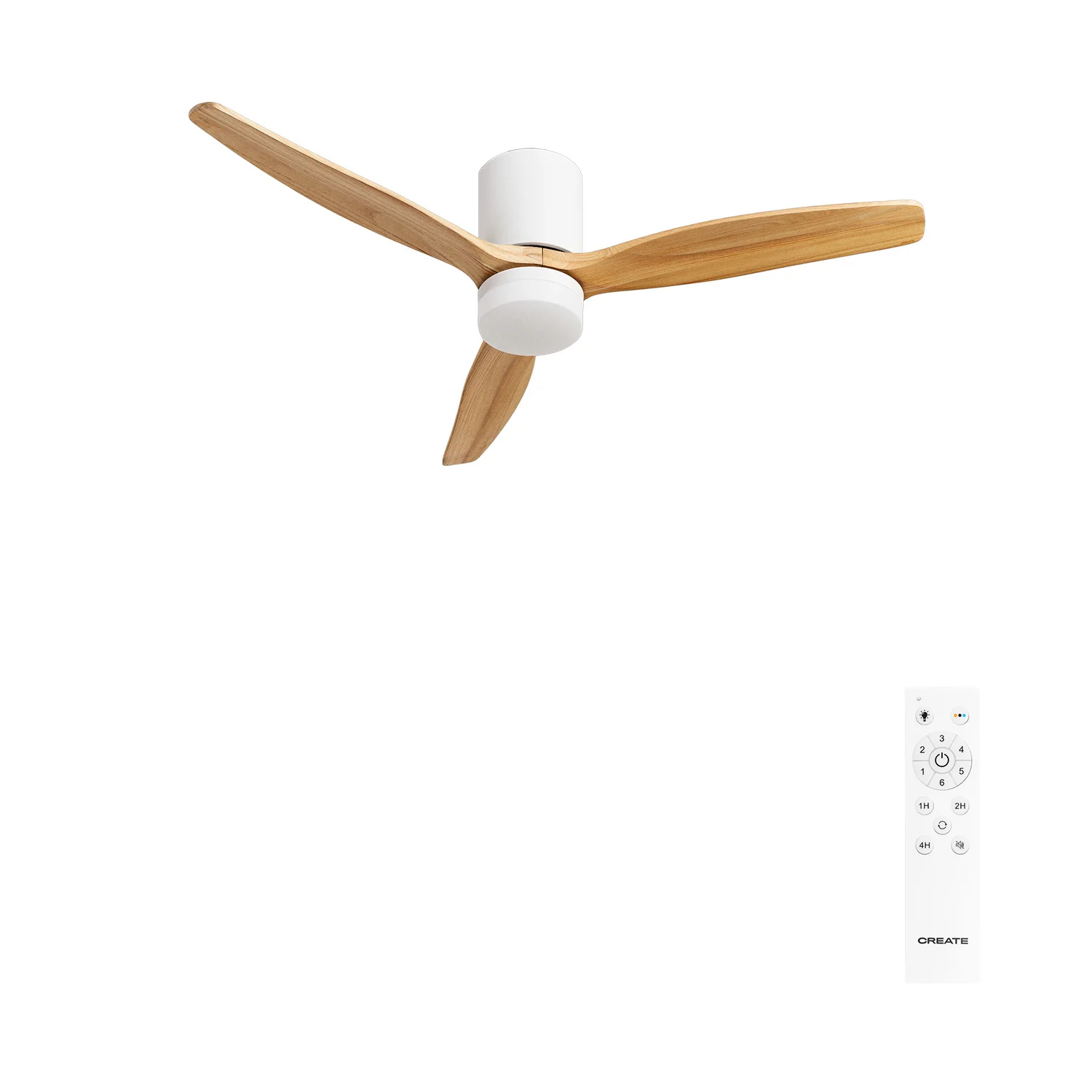 Create - 40w silent ø132cm ceiling fan with customizable plaster housing (white / light wood)- wind calm concrete