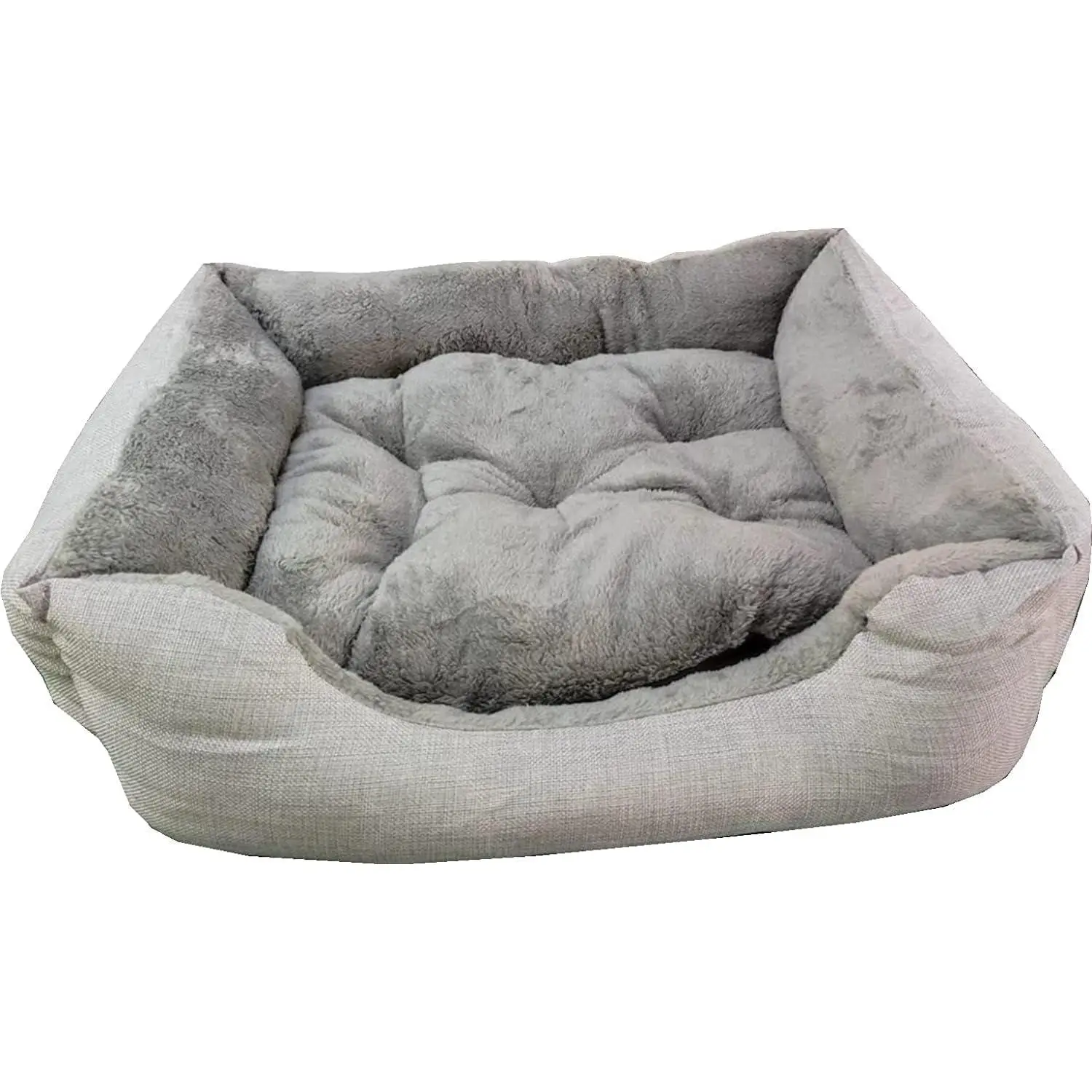 REINO MANSIDI Cama para Perros y Gatos de Felpa con Cojín Extraíble de Color Gris en tamaño S