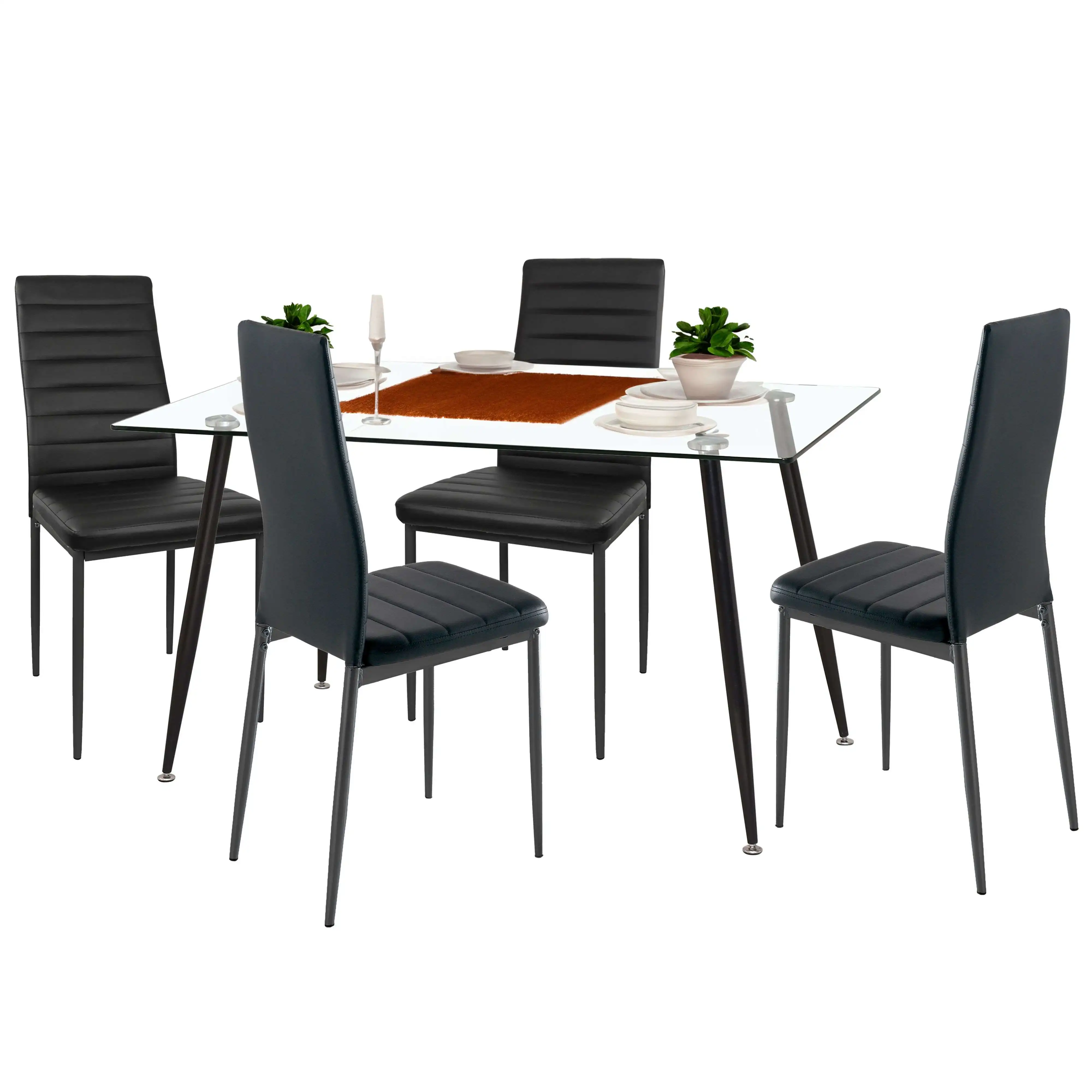 Miroytengo Conjunto de Mesa Comedor Cristal y 4 Sillas Avat Estilo Moderno Negro
