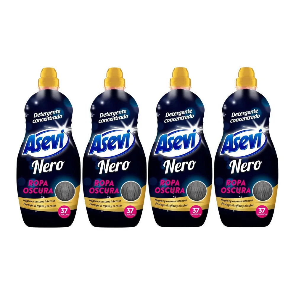 Asevi Detergente Ropa Oscura Nero 1500ML, Pack Ahorro 4x37 Dosis Total 148 Lavados - Detergente Concentrado para Ropa Oscura y Negra, Fija y Protege el Color, Oscuros más intensos y brillantes, Todo Tipo de Tejidos, Agradable Perfume