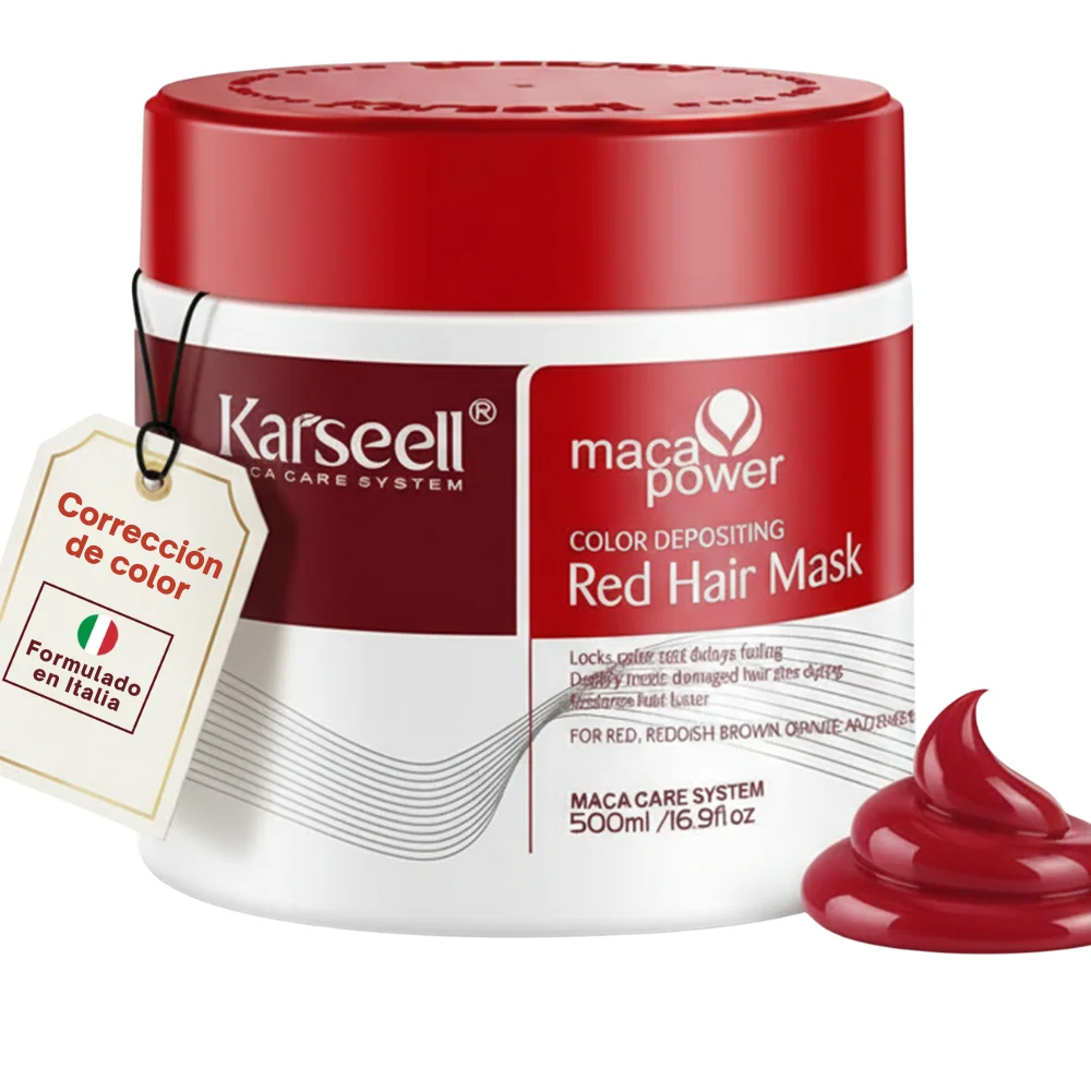KARSEELL Mascarilla Capilar Pigmentante Roja Acondicionadora Realza el Tono Rojo Caoba Cobre Nutritiva Hidratante Reparadora Antifrizz Cabello Seco Dañado Teñido Profesional 500ml