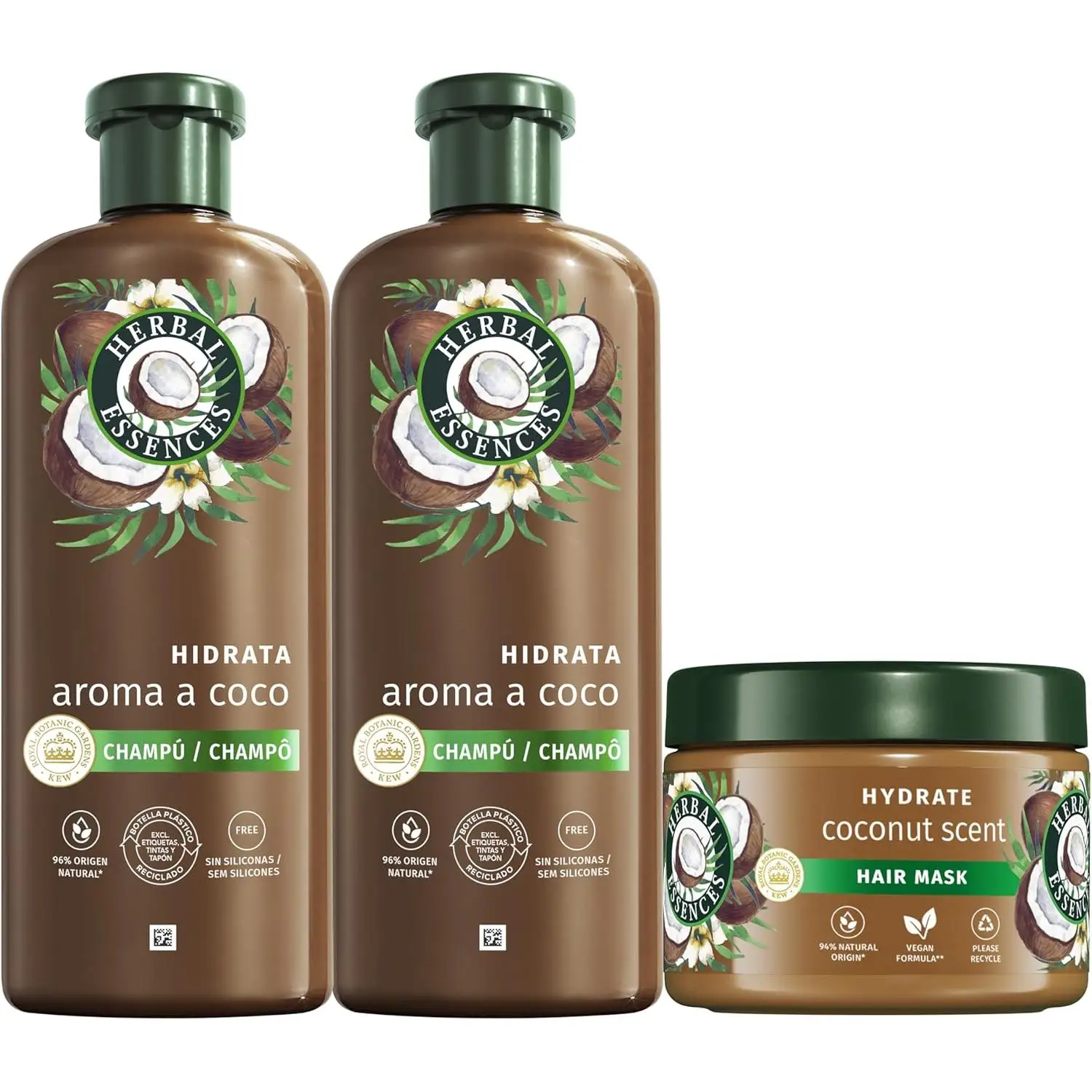 Herbal Essences Champú Coco PACK Champú 2x350ml + 1 Mascarilla 500ml.